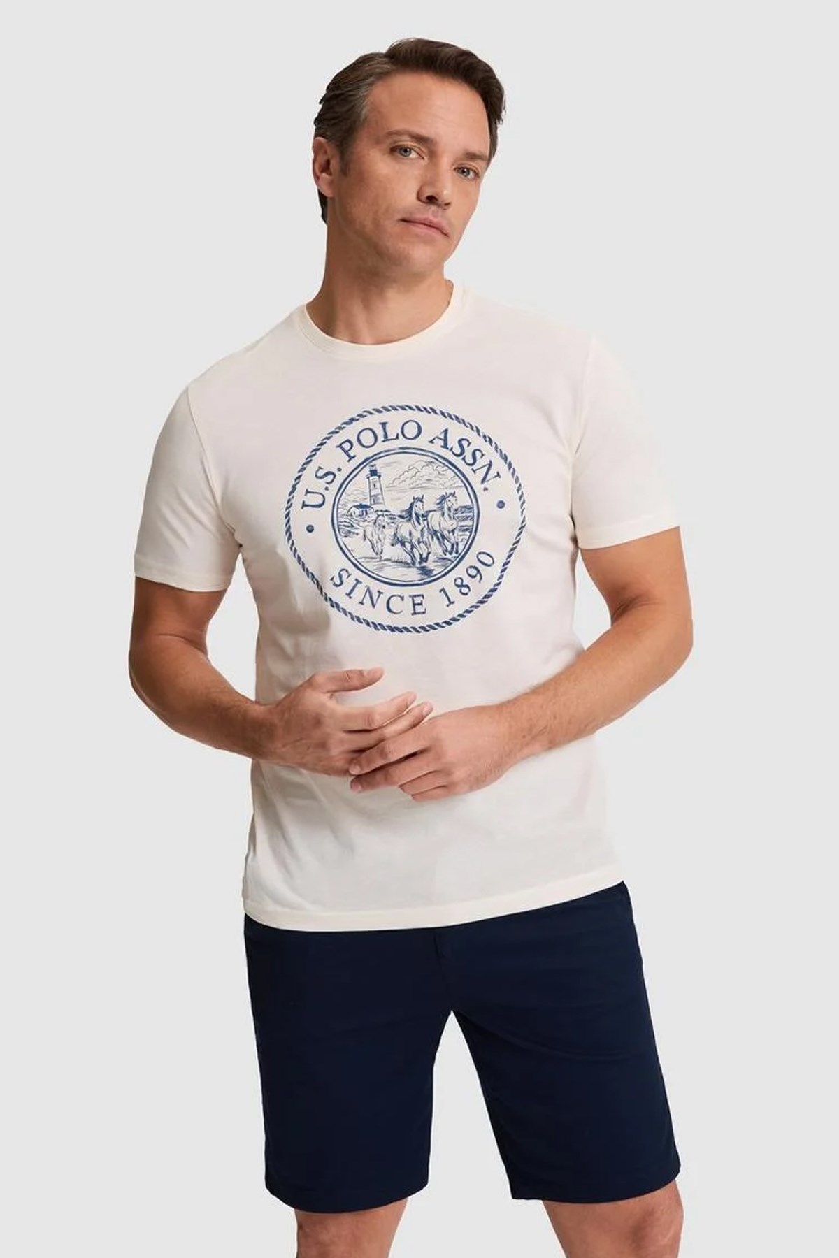 U.S. Polo Assn. Erkek Tişört 50322495-VR071 Krem