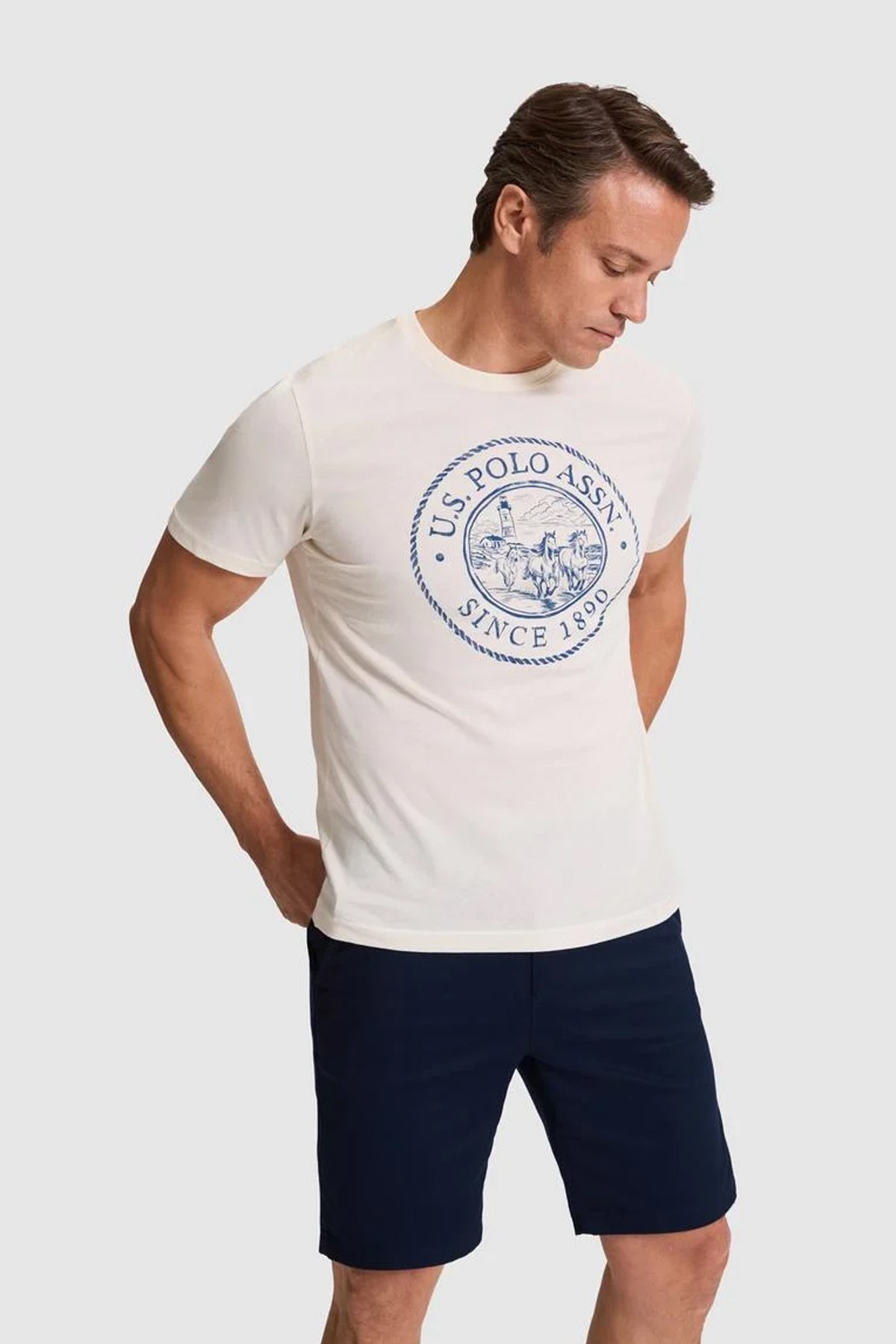 U.S. Polo Assn. Erkek Tişört 50322495-VR071 Krem