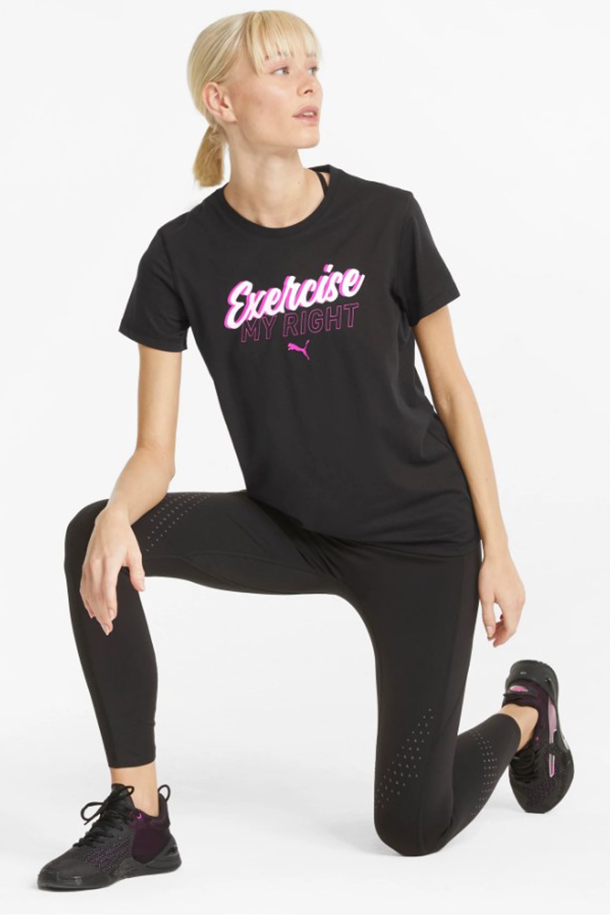 Puma Performance Graphic slogan Kadın Tişört 52163001 Siyah