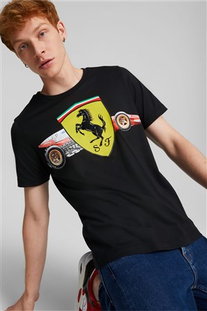 Puma Ferrari Race Her Shield Erkek Tişört 53585101 Siyah