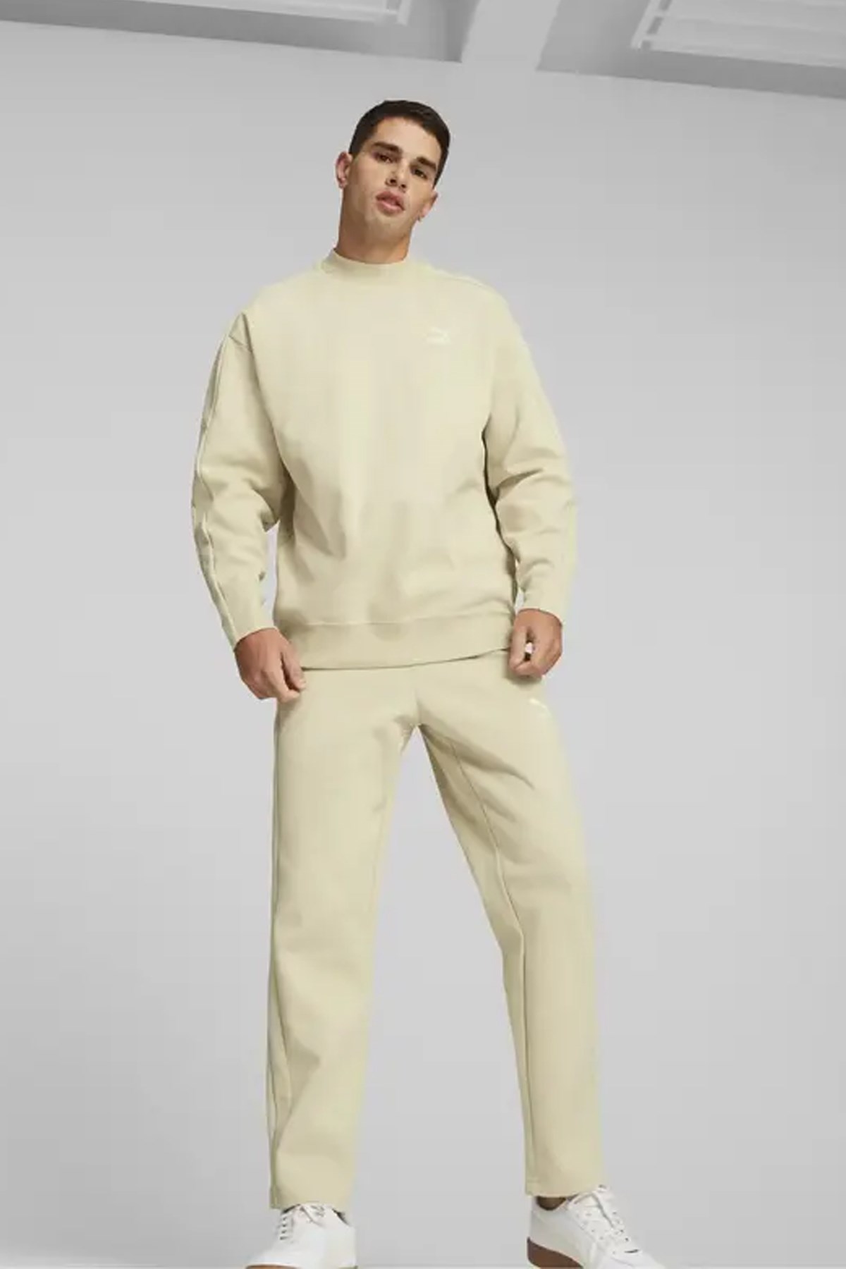 Puma T7 Mock Neck Crew Erkek Sweat 53948388 Ekru