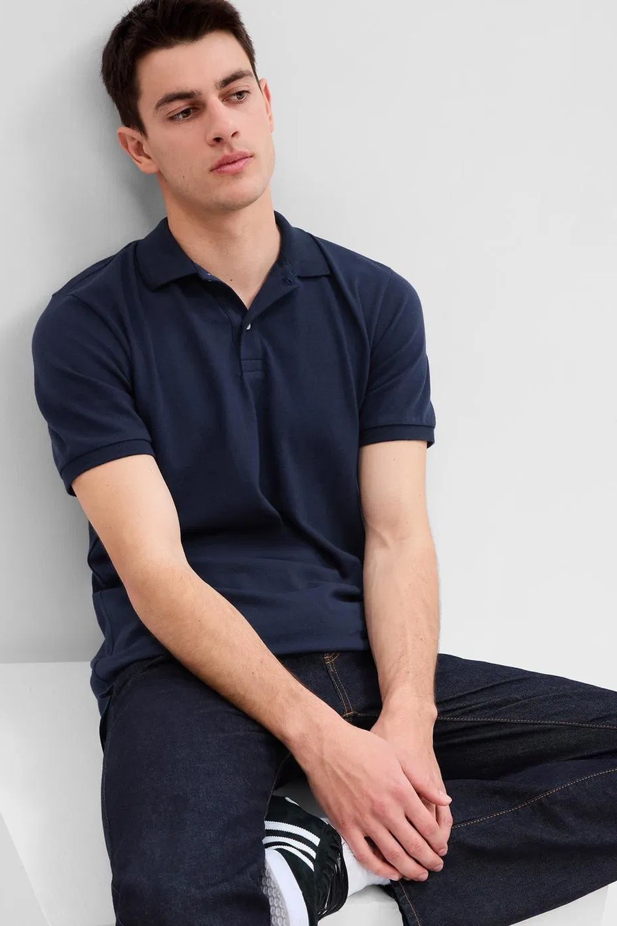 Gap V-Stretch Pique Erkek Polo Yaka Tişört Lacivert