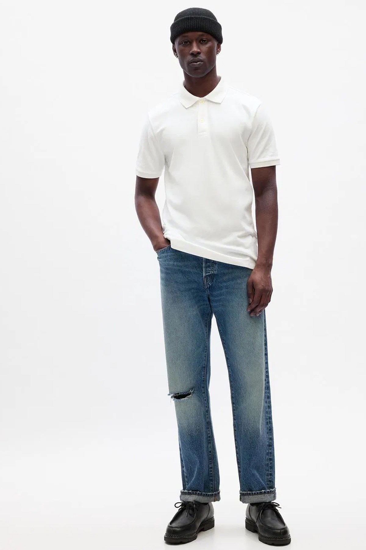 Gap V-Stretch Pique Erkek Polo Yaka Tişört Beyaz