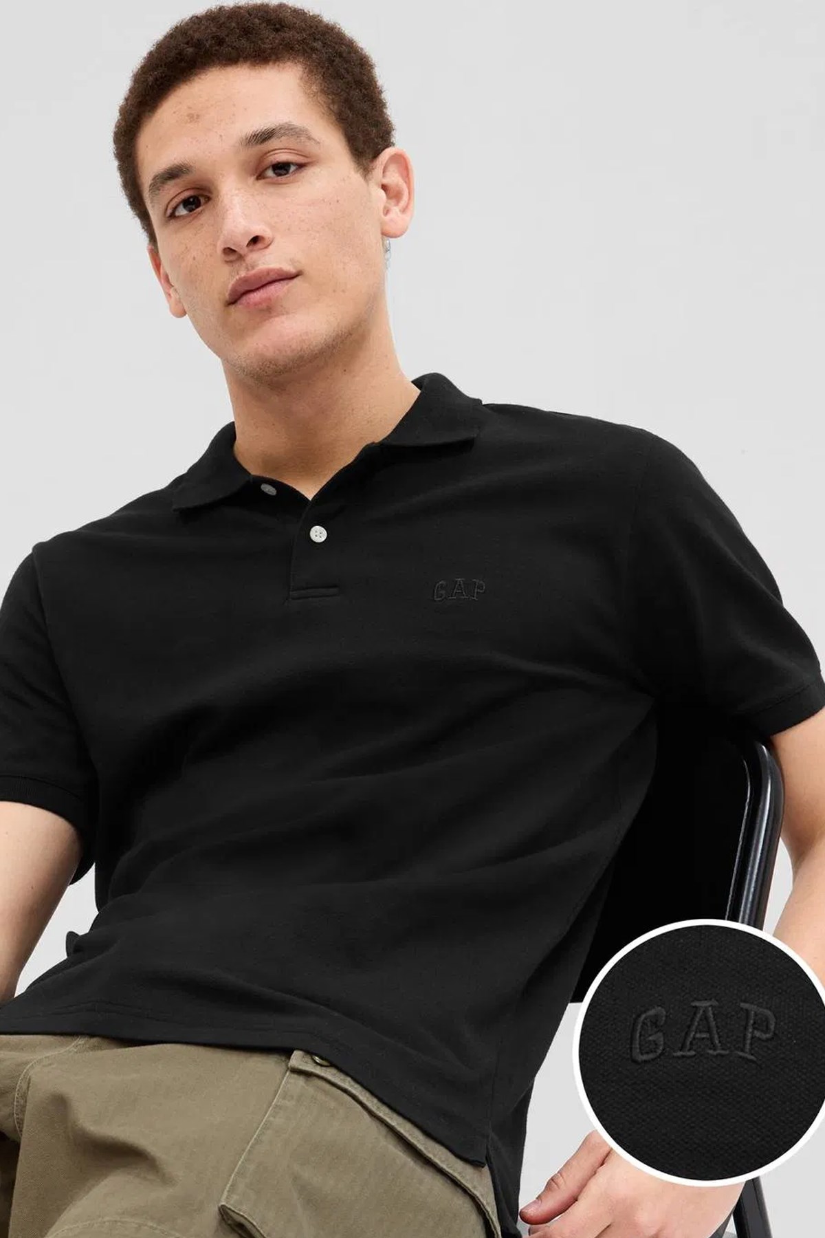 Gap Logo Erkek Polo Yaka Tişört Siyah