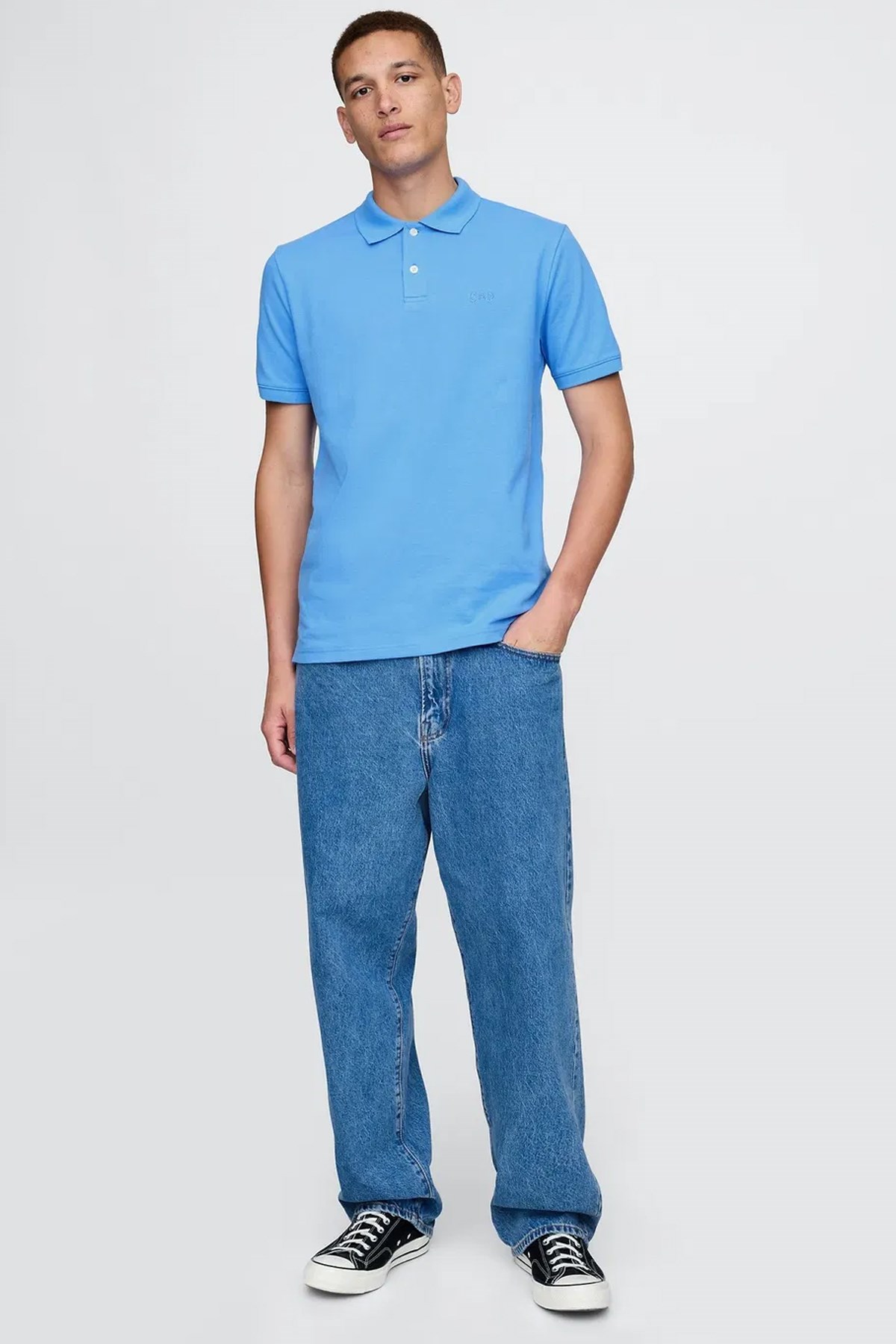 Gap Logo Erkek Polo Yaka Tişört Mavi