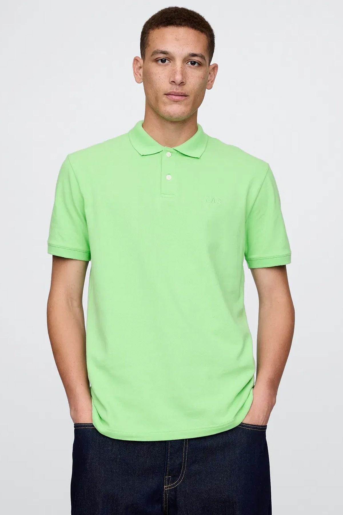 Gap Logo Erkek Polo Yaka Tişört Yeşil