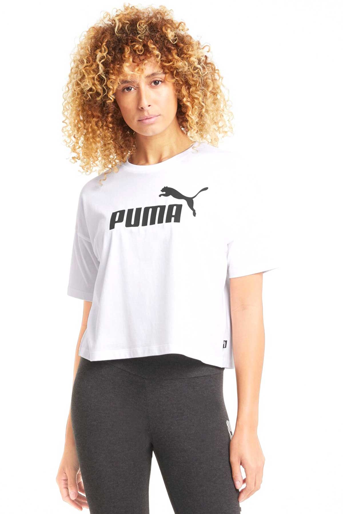 Puma ESS Cropped Logo Kadın Tişört 58686602 Beyaz