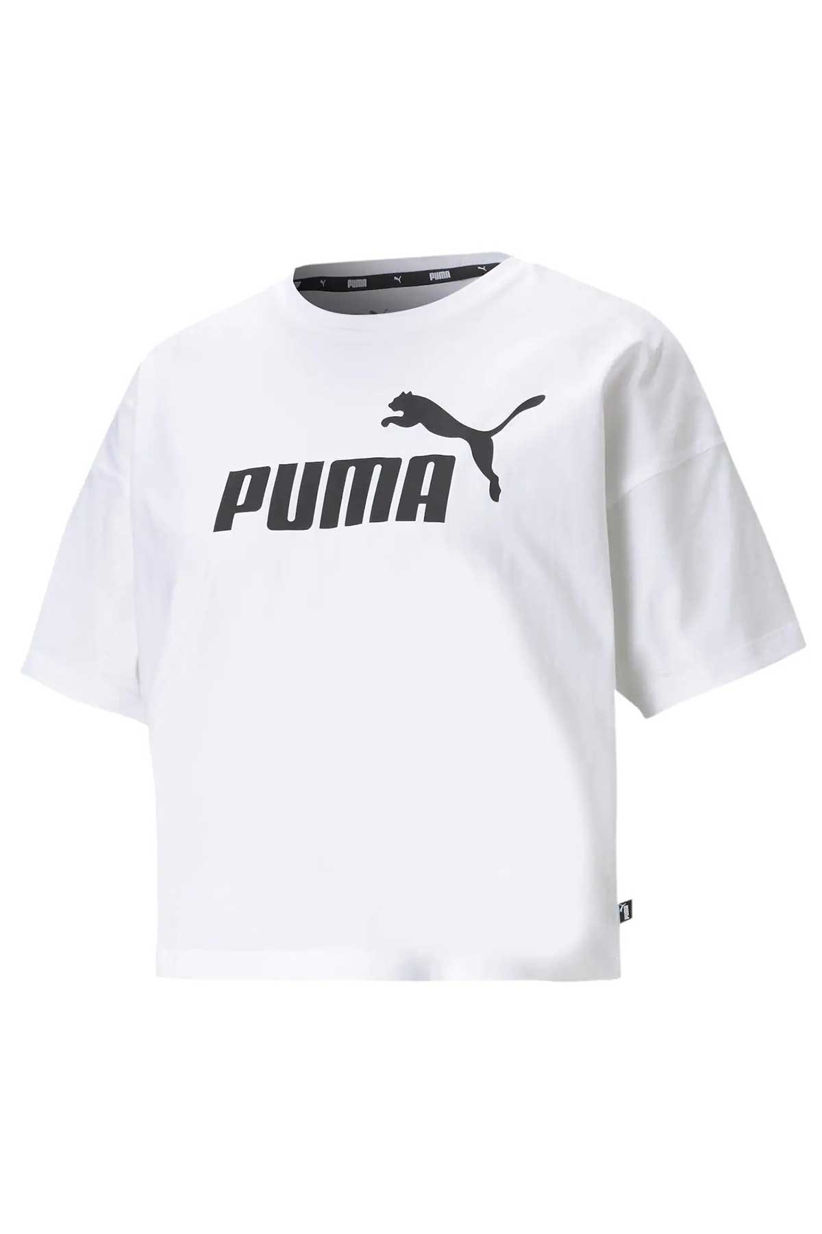 Puma ESS Cropped Logo Kadın Tişört 58686602 Beyaz
