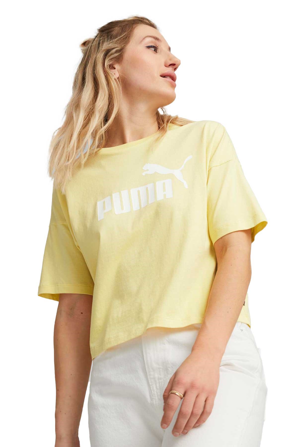Puma ESS Cropped Logo Kadın Tişört 58686694 Sarı