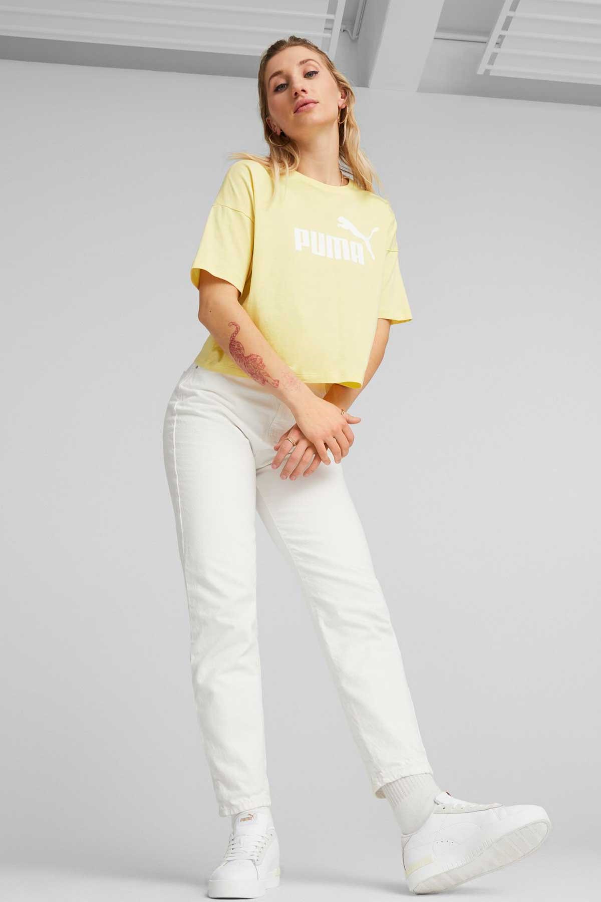 Puma ESS Cropped Logo Kadın Tişört 58686694 Sarı