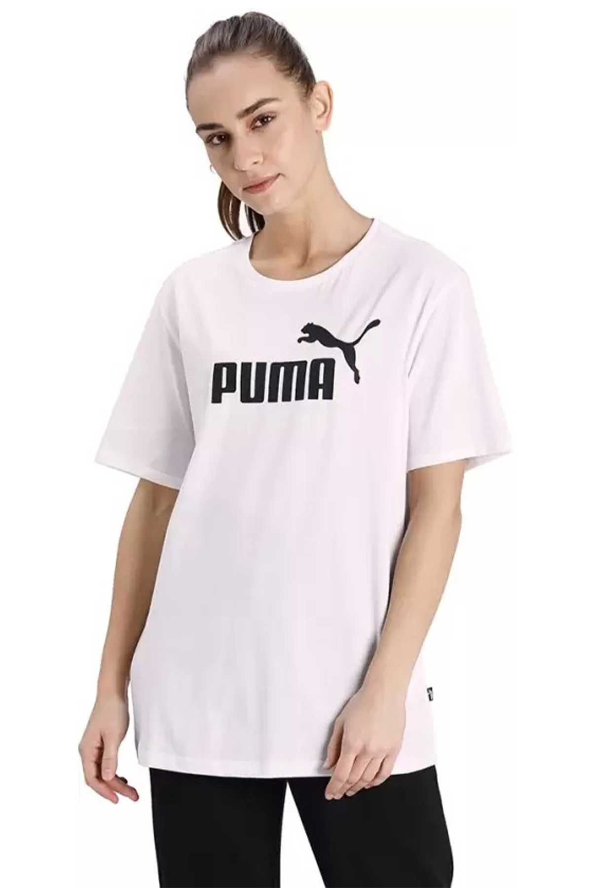 Puma ESS Logo Boyfriend Kadın Tişört 58686802 Beyaz