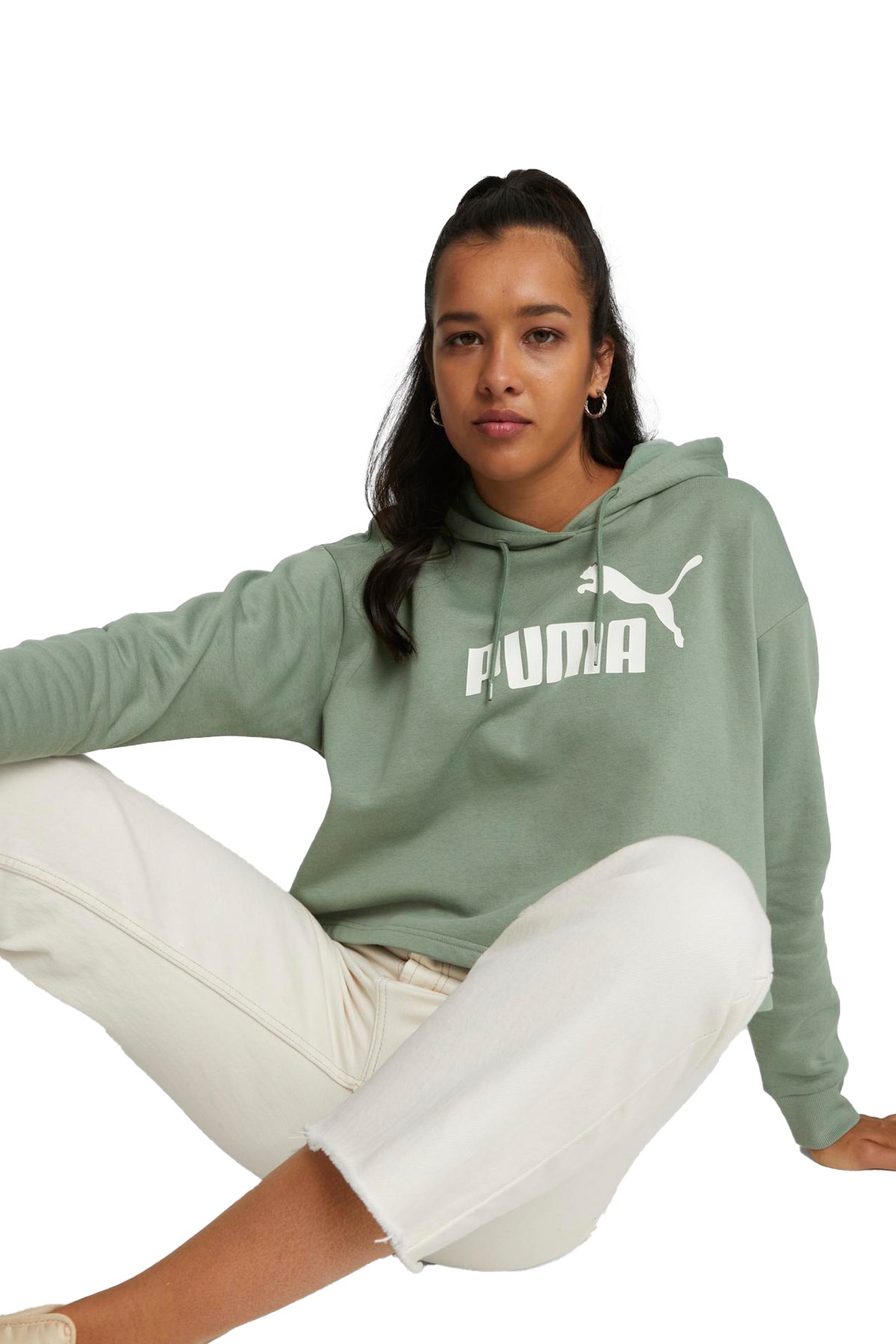 Puma Ess Cropped Logo Kadın Sweatshirt 58686948 Yeşil