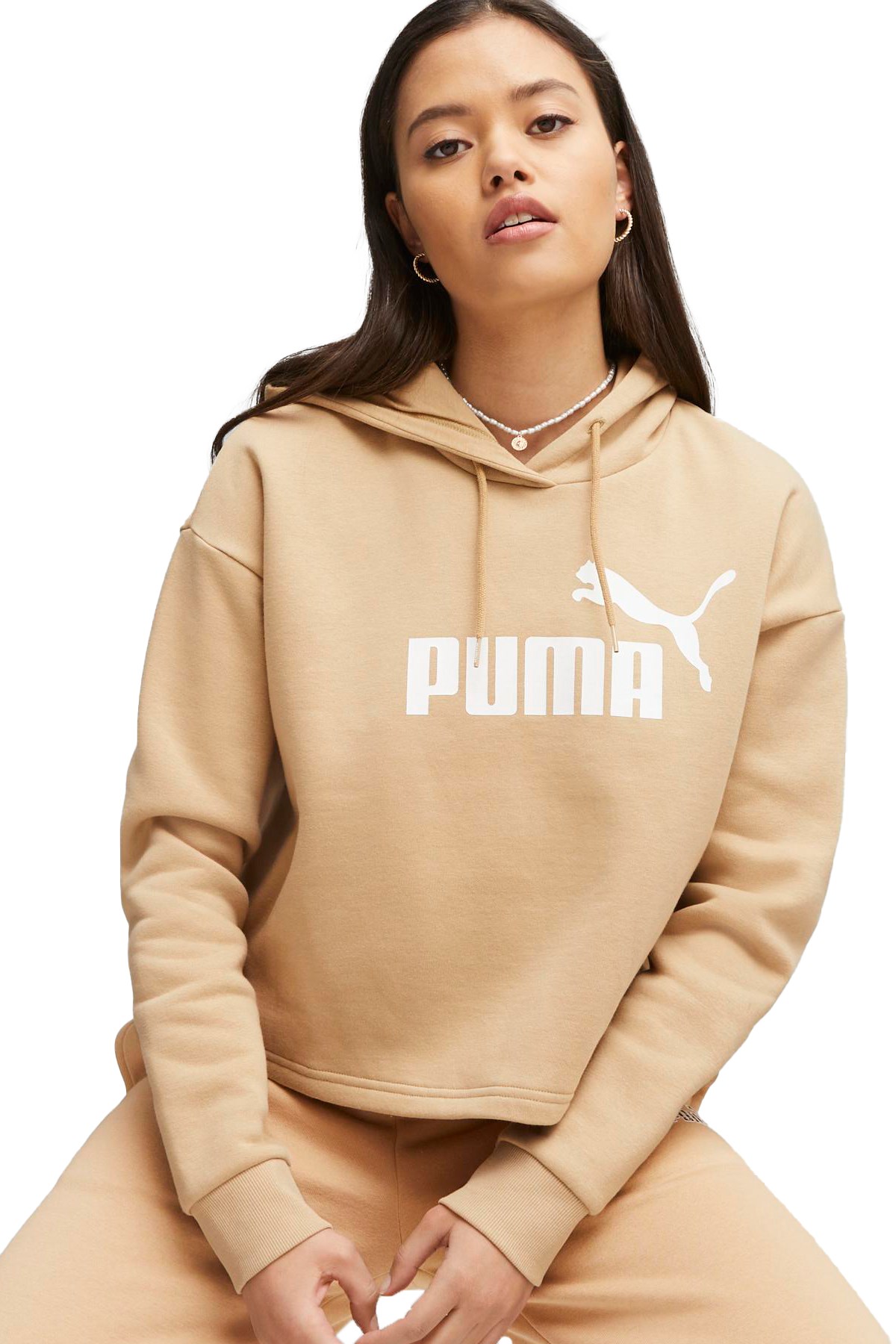 Puma Ess Cropped Logo Kadın Sweatshirt 58686984 Bej