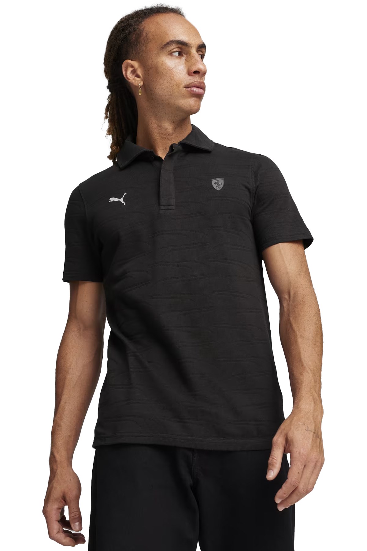Puma Ferrari Style Jacquard Erkek Polo Yaka Tişört 62382801 Siyah