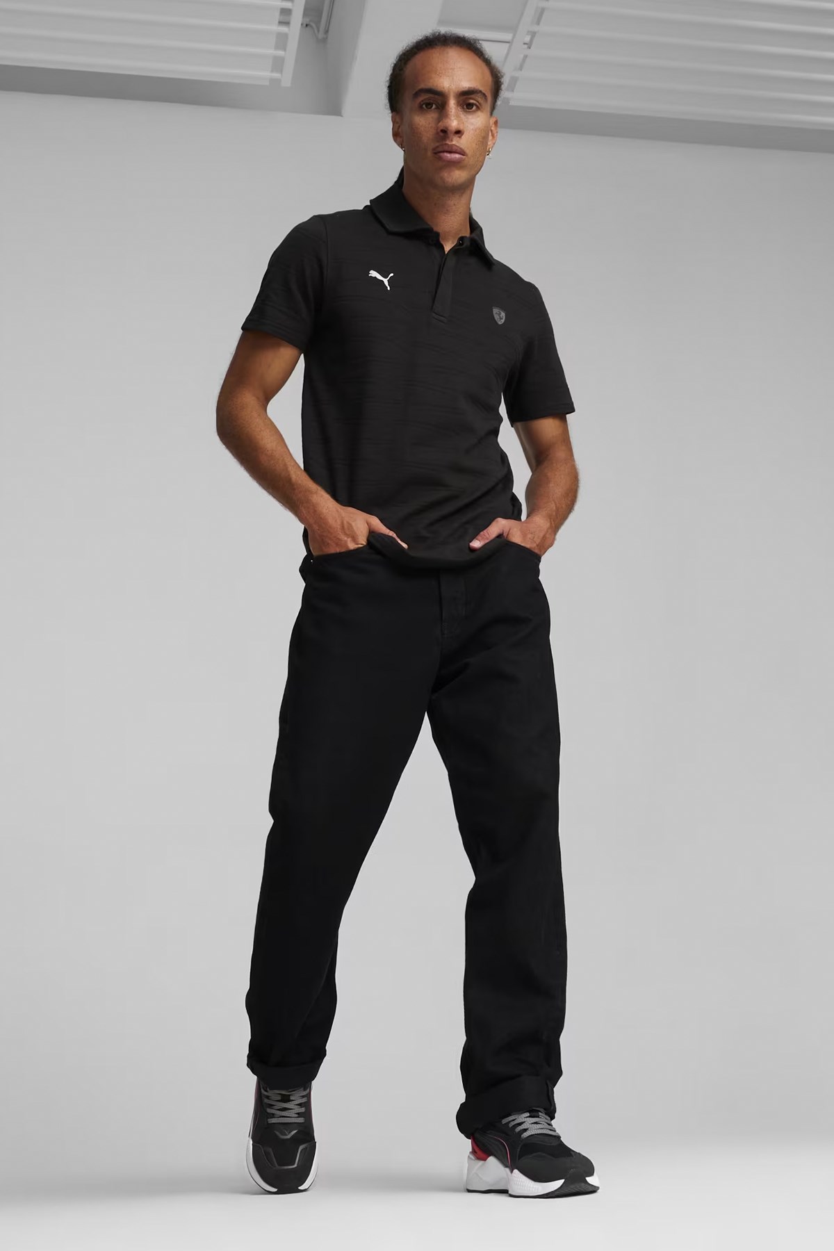 Puma Ferrari Style Jacquard Erkek Polo Yaka Tişört 62382801 Siyah