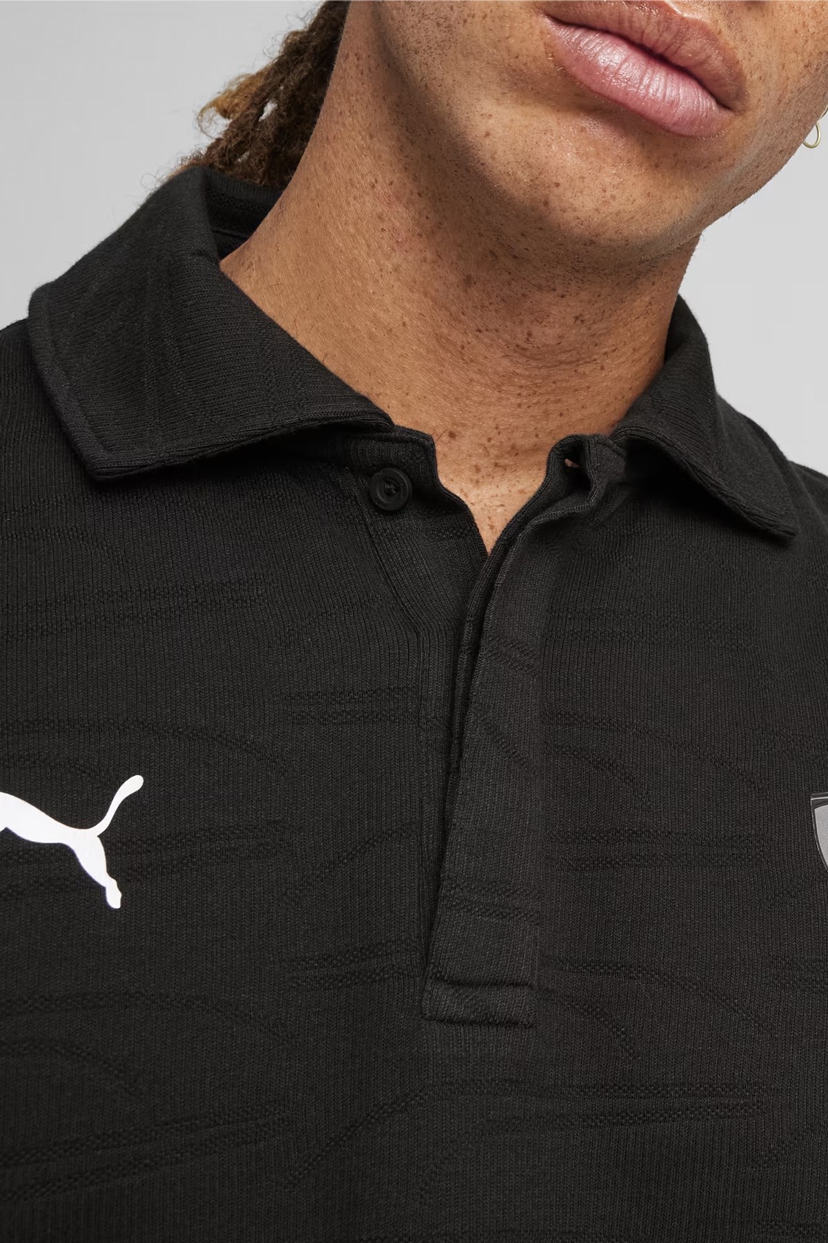 Puma Ferrari Style Jacquard Erkek Polo Yaka Tişört 62382801 Siyah