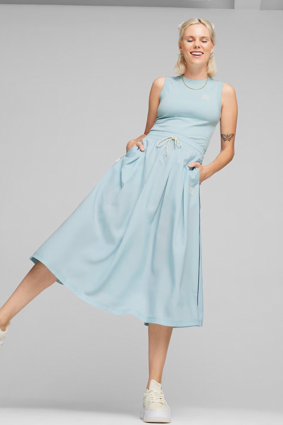 Puma Infuse Pleated Midi Skirt Etek 62431122 Mavi