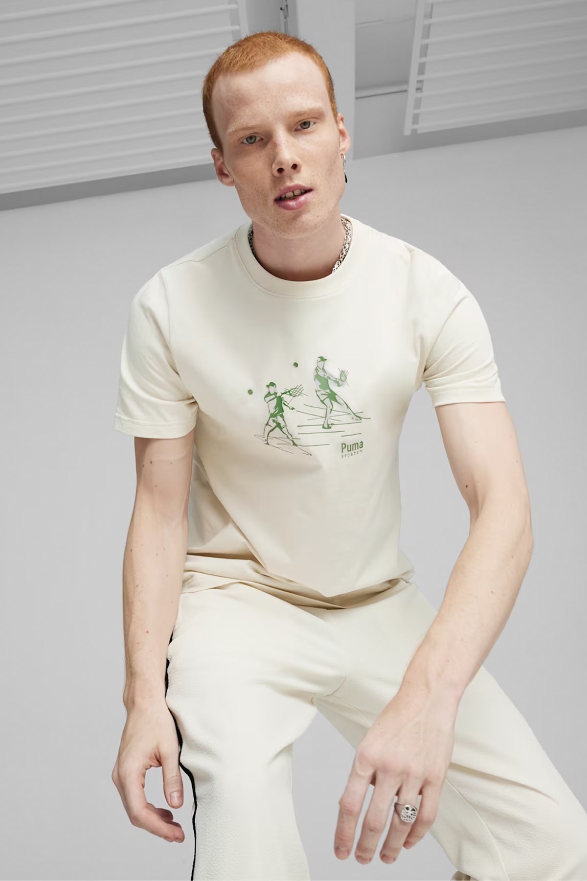 Puma Team Graphic Erkek Tişört 62433487 Ekru