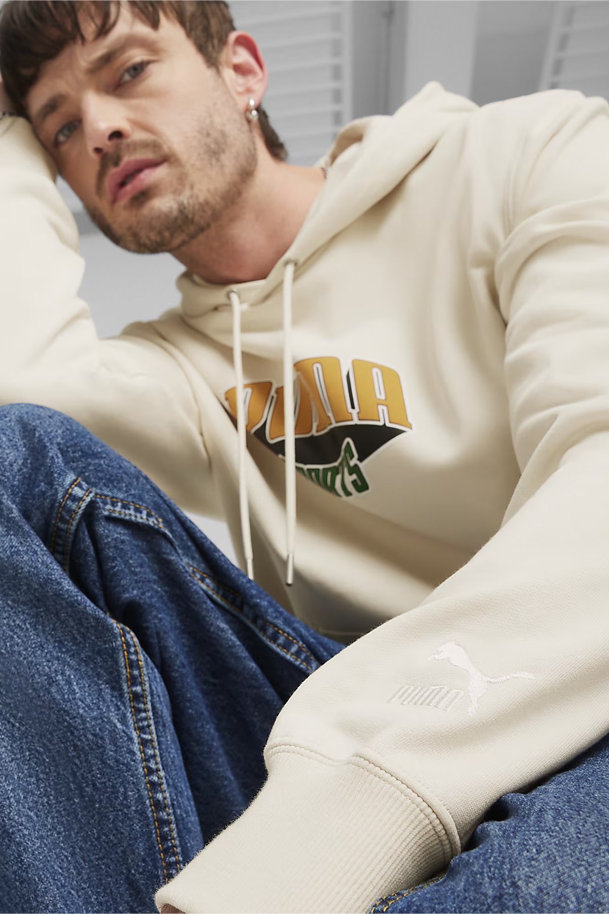 Puma Team For The Fanbase Erkek Kapüşonlu Sweat 62439687 Ekru