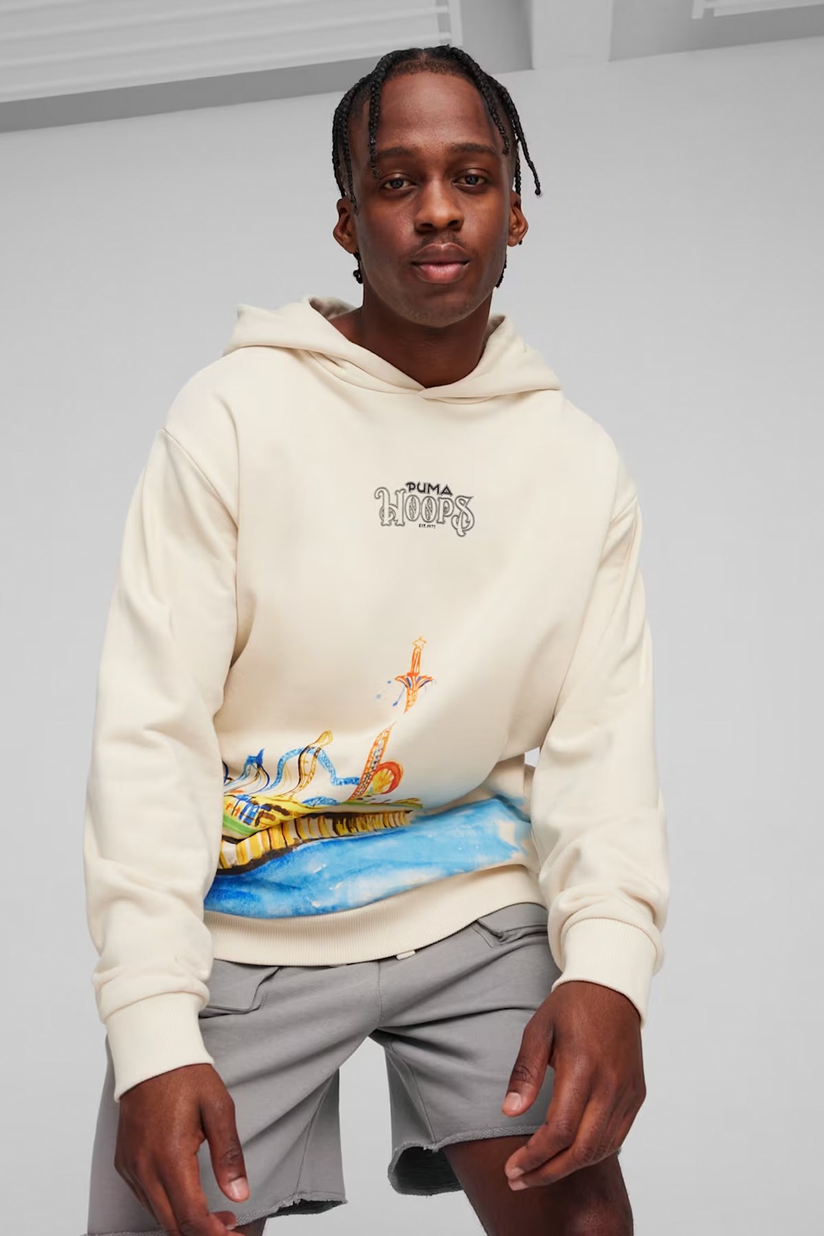 Puma Showtime Hoodie Erkek Kapüşonlu Sweat 62473501 Ekru