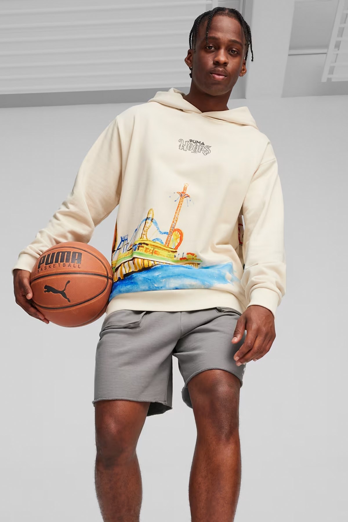 Puma Showtime Hoodie Erkek Kapüşonlu Sweat 62473501 Ekru