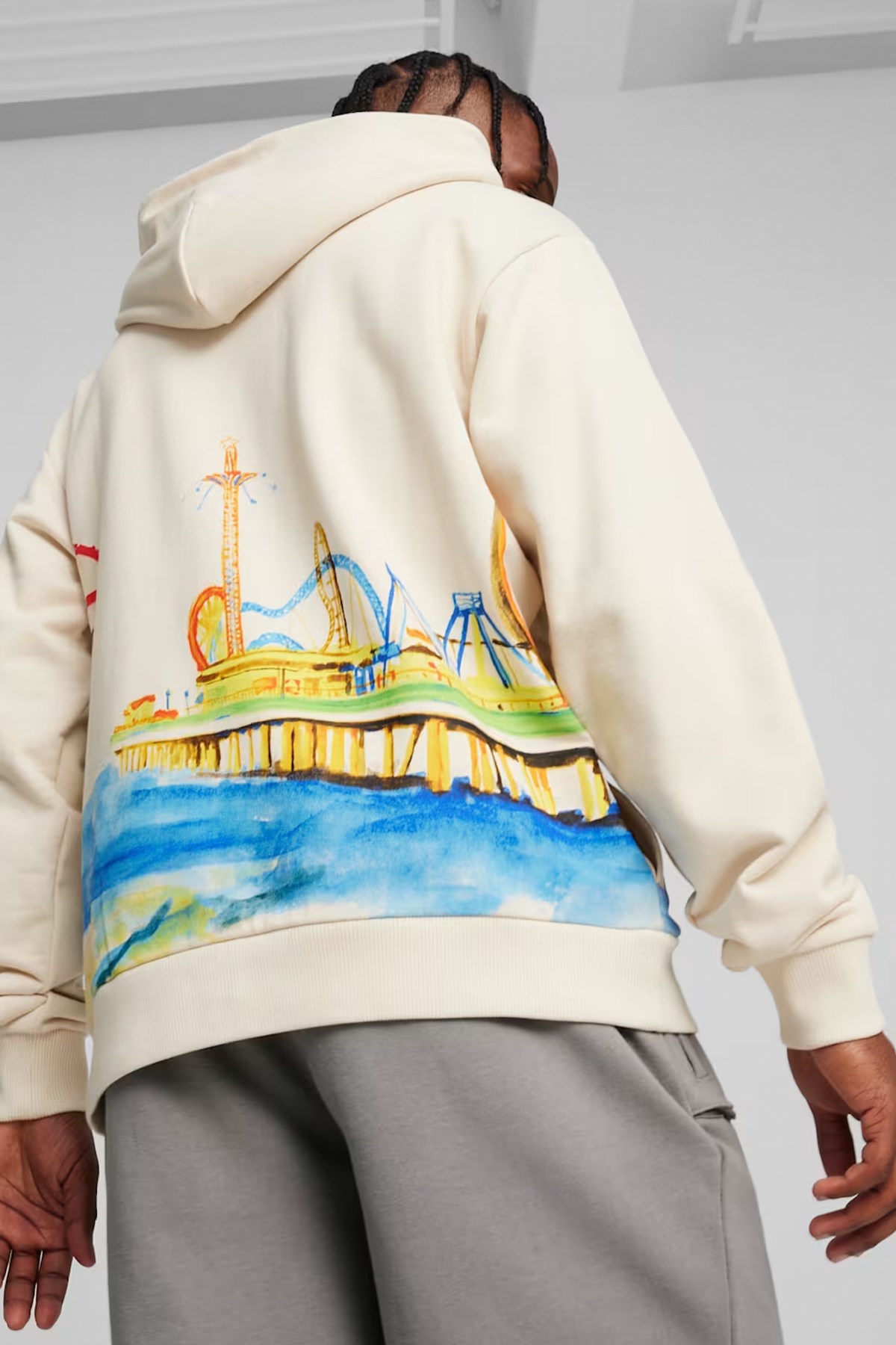 Puma Showtime Hoodie Erkek Kapüşonlu Sweat 62473501 Ekru