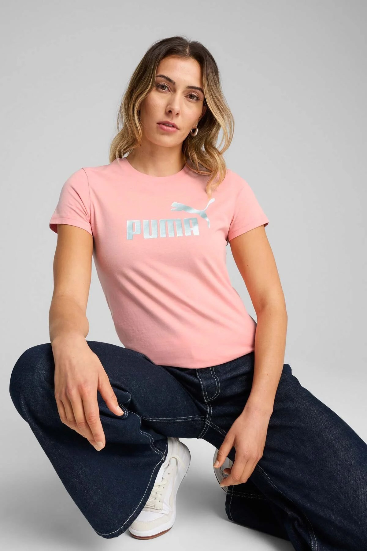 Puma Metallic No. 1 Logo Kadın Tişört 63153618 Pembe