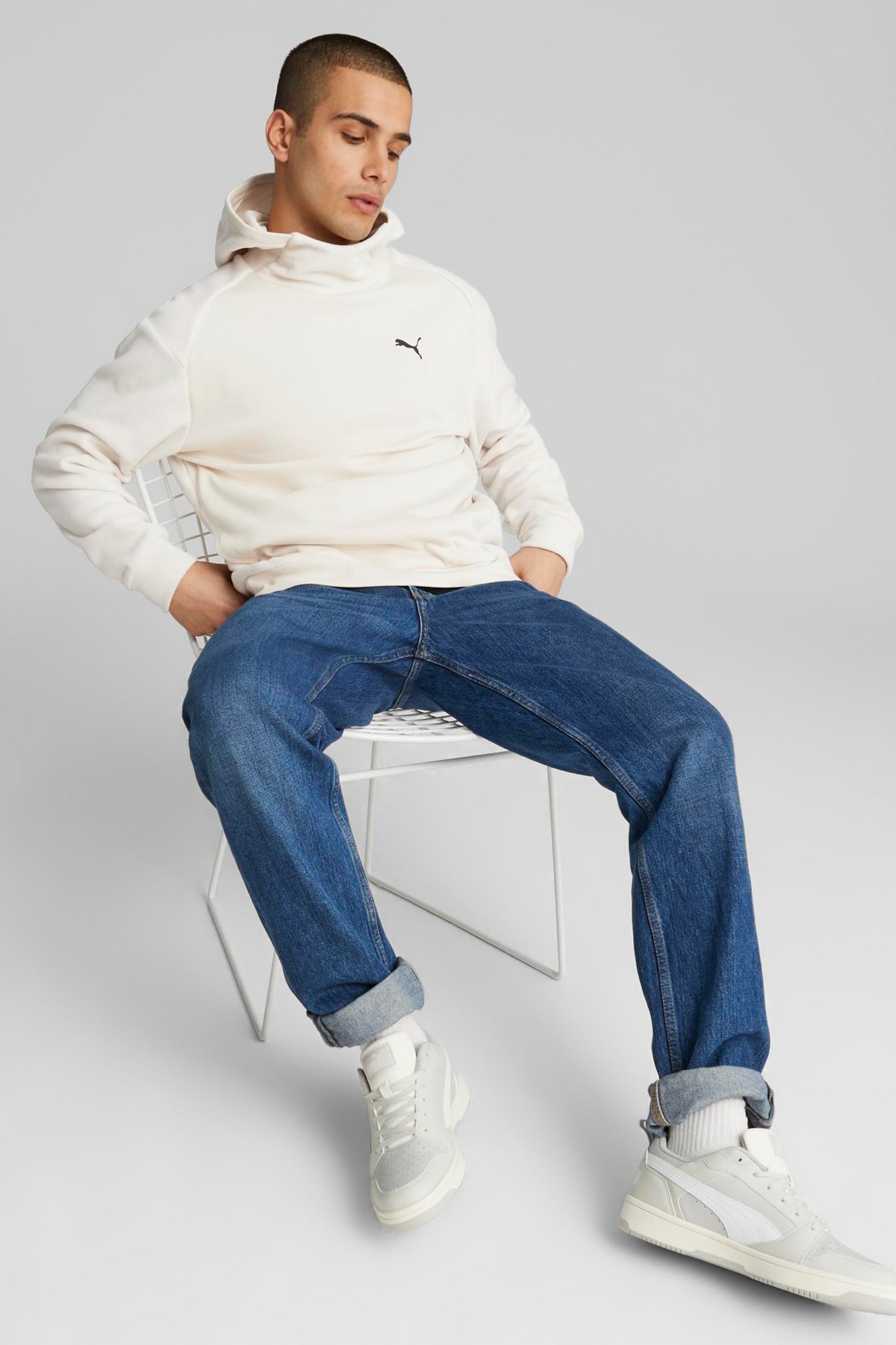 Puma Rad/Cal Polarfleece Erkek Sweatshirt 67589287 Beyaz
