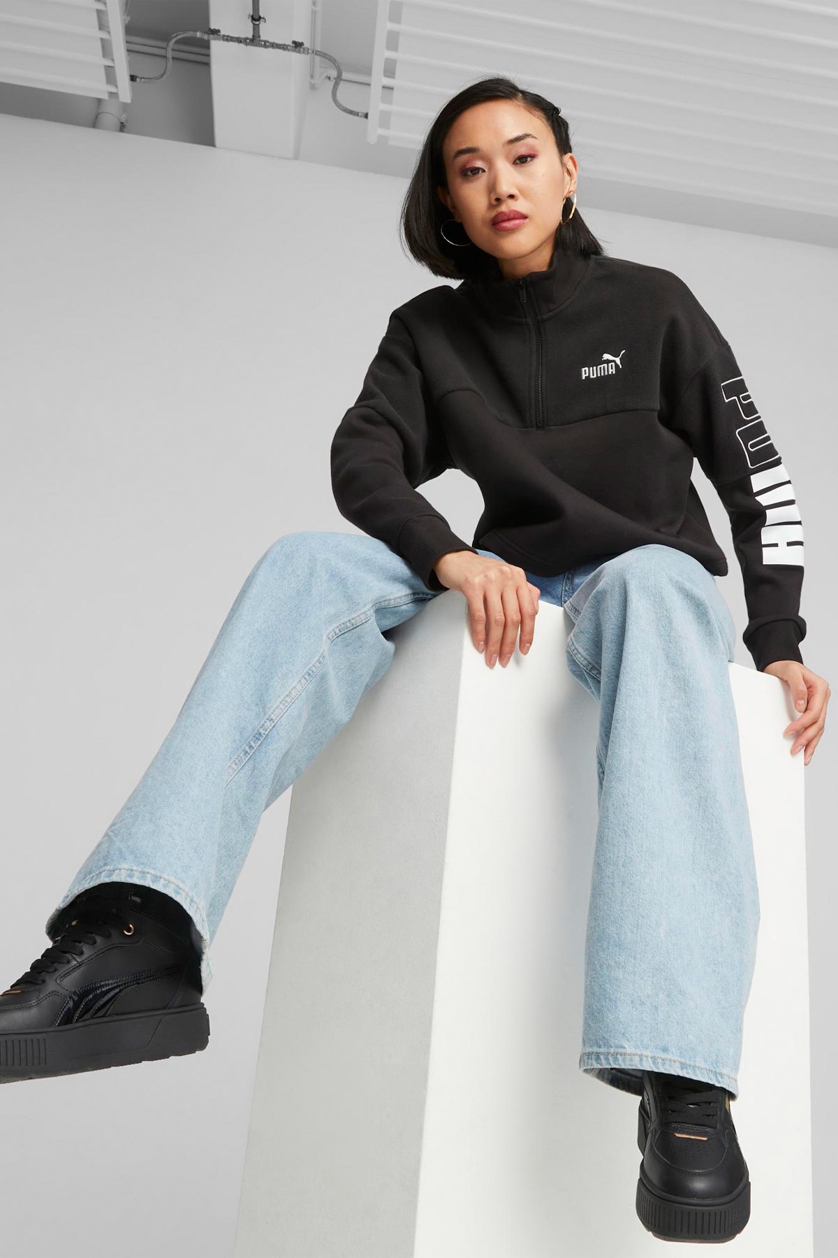 Puma Power Colorblock High Kadın Sweatshirt 67602701 Siyah