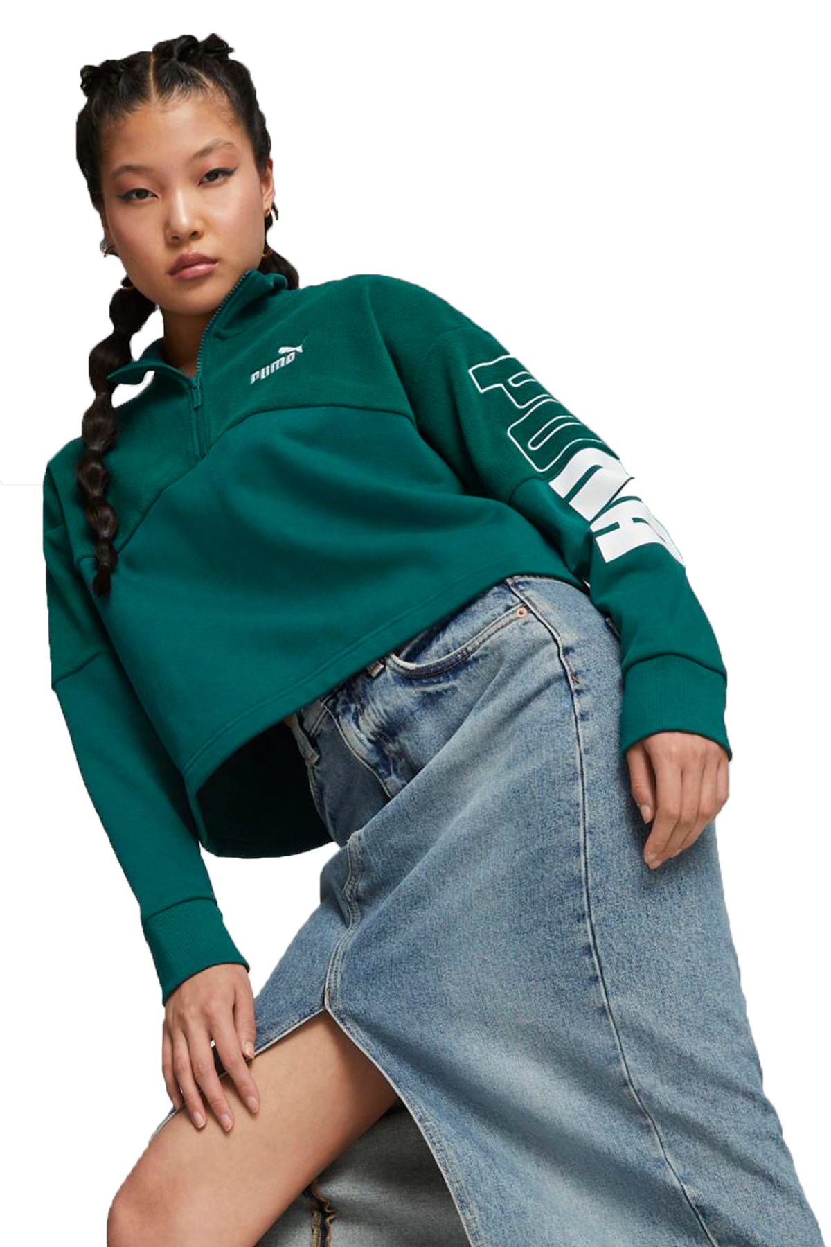Puma Power Colorblock Kadın Sweatshirt 67602743 Yeşil