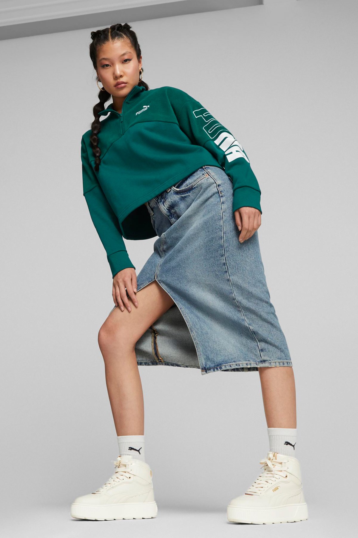 Puma Power Colorblock Kadın Sweatshirt 67602743 Yeşil