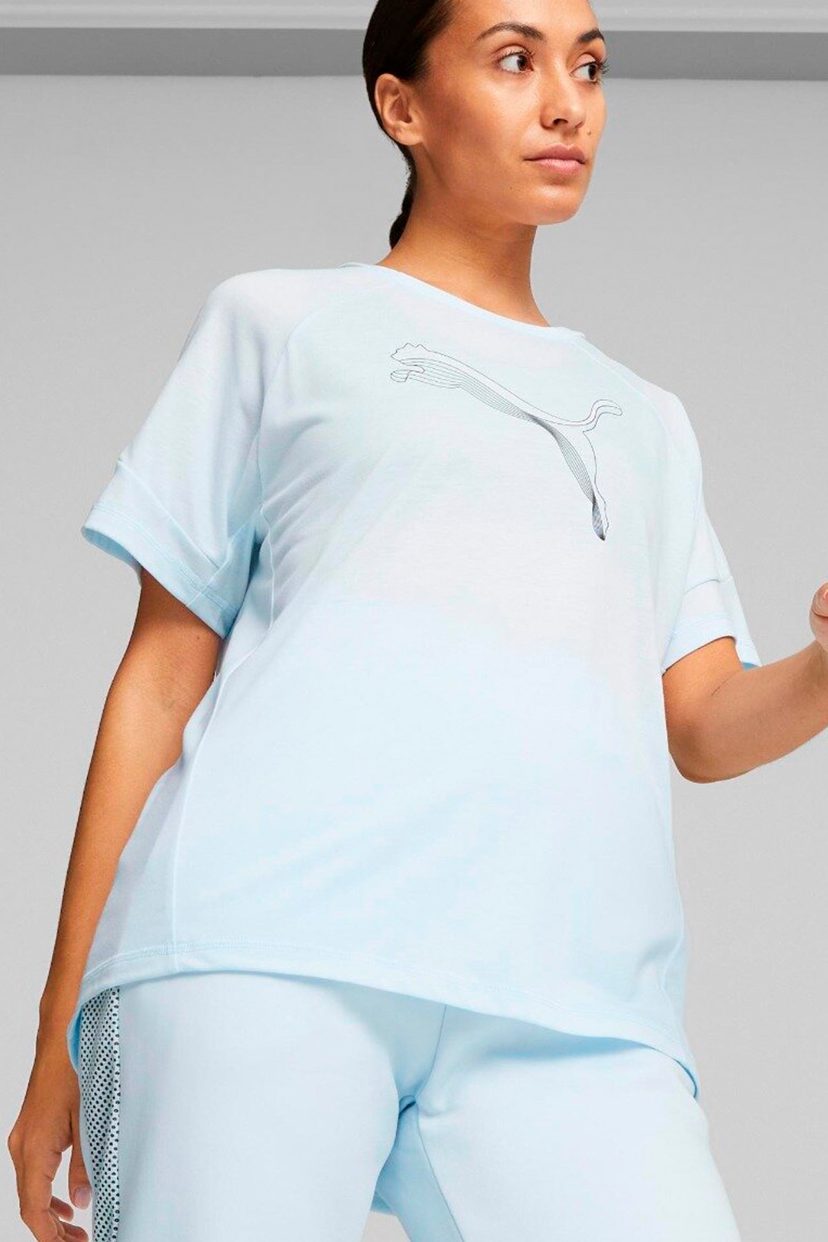 Puma Evostrıpe Tee Icy Blue Kadın Tişört 67607069 Mavi