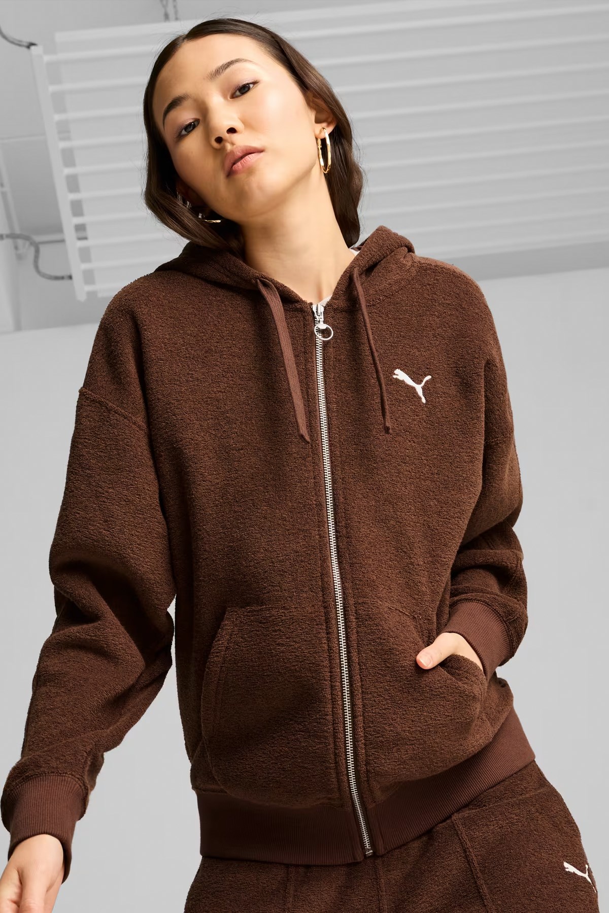 Puma Her Full-Zip Kadın Sweatshirt 68163665 Kahverengi