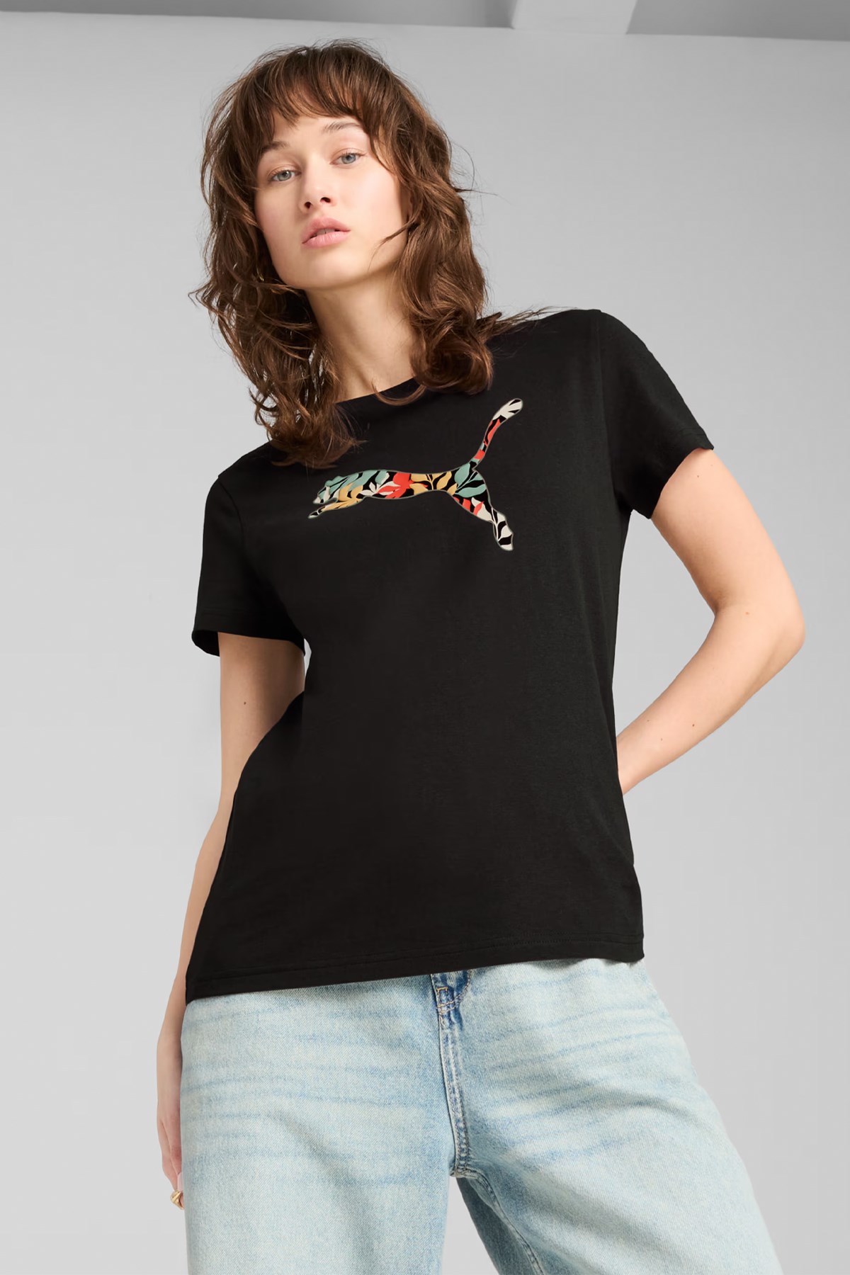Puma Graphics Floral Cat Logo Kadın Tişört 68508101 Siyah
