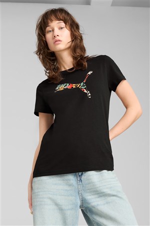 Puma Graphics Floral Cat Logo Kadın Tişört 68508101 Siyah