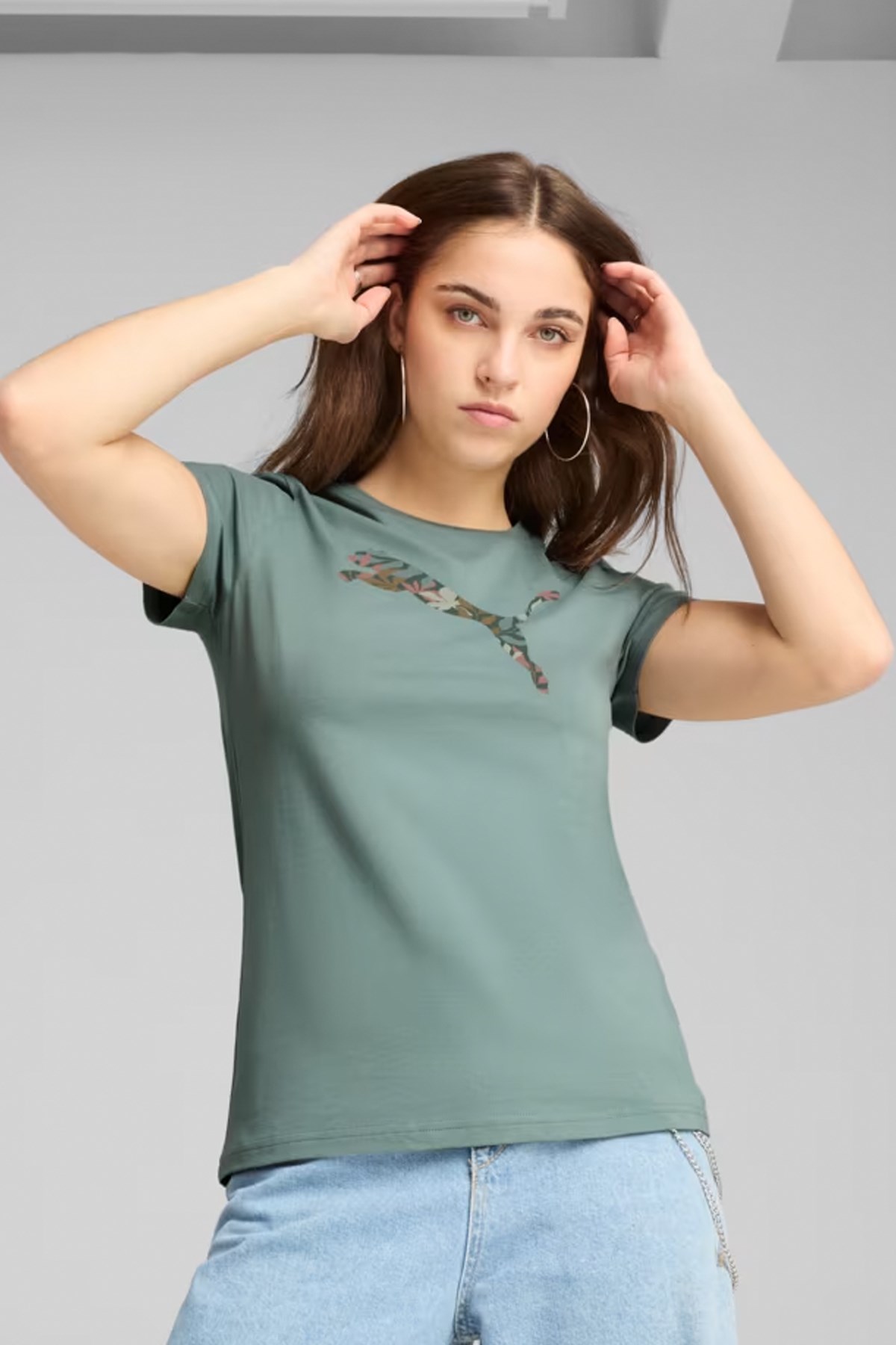 Puma Graphics Floral Cat Logo Kadın Tişört 68508130 Yeşil