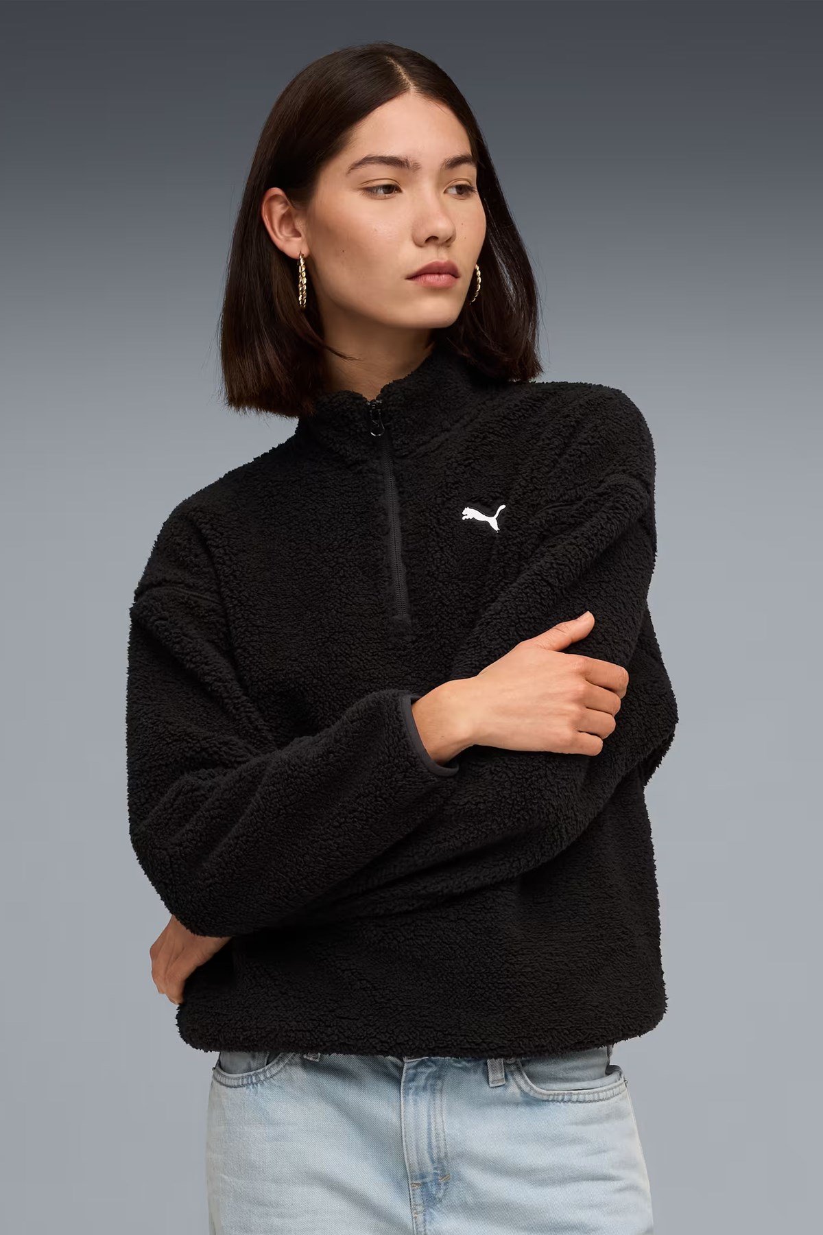 Puma Ess Elevated Half-Zip Kadın Sweatshirt Siyah