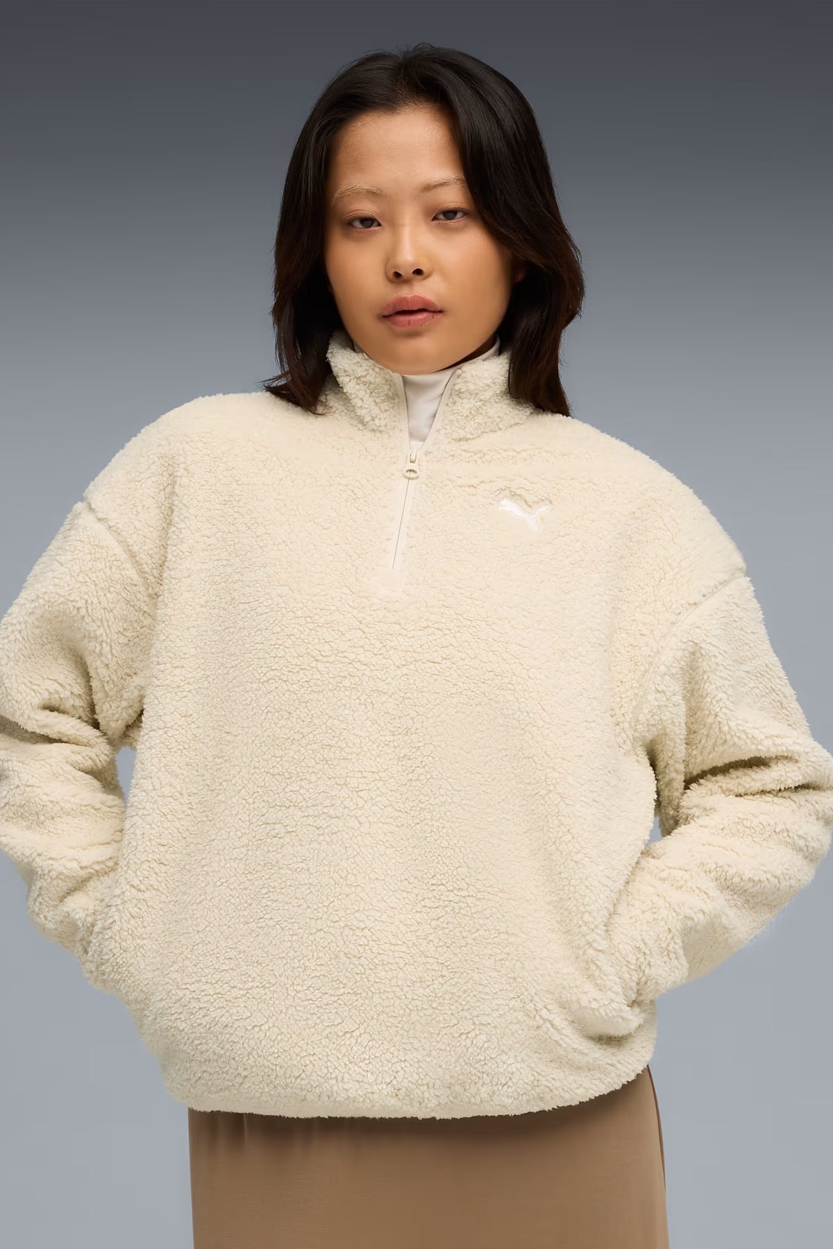 Puma Ess Elevated Half-Zip Kadın Sweatshirt Bej