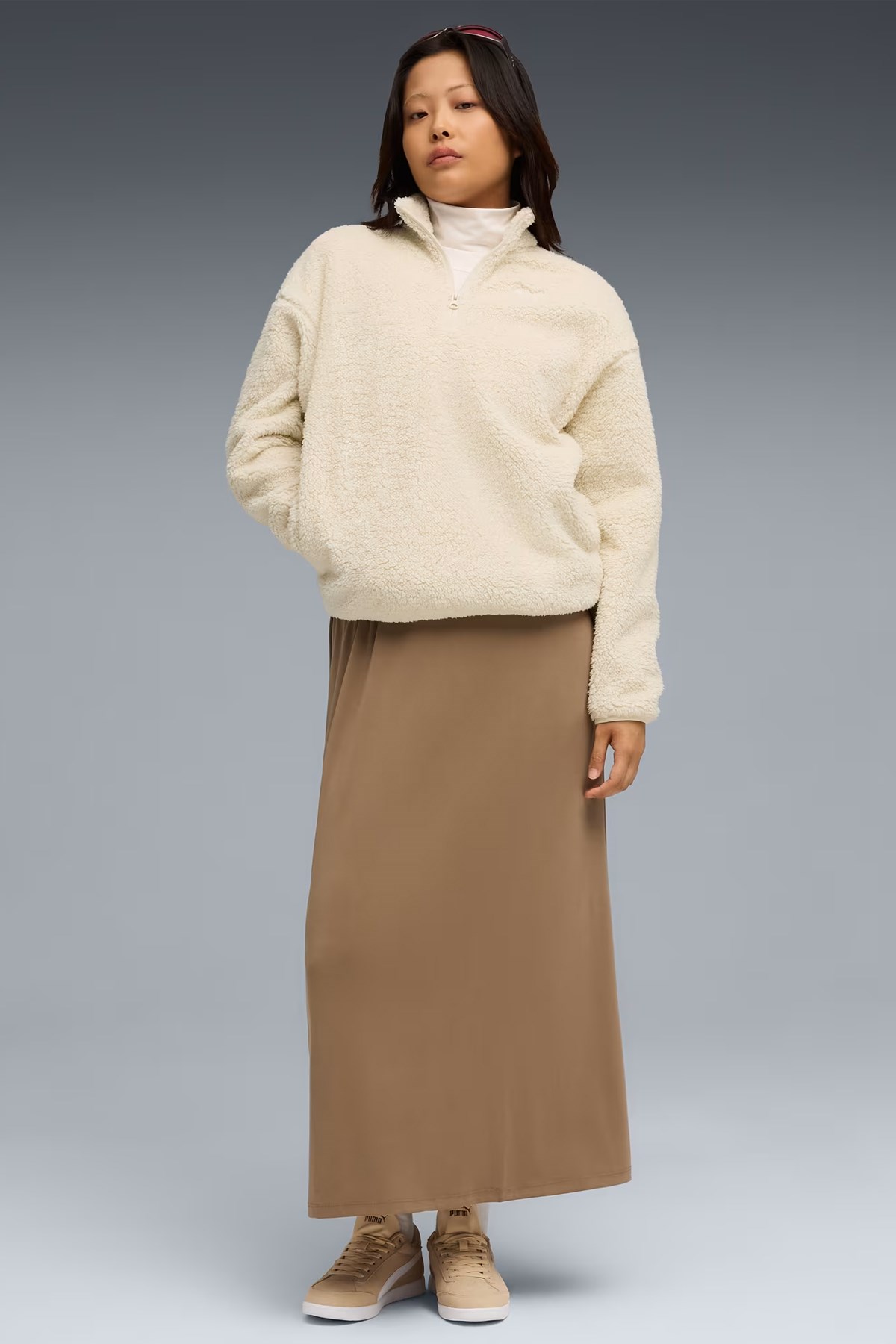 Puma Ess Elevated Half-Zip Kadın Sweatshirt Bej