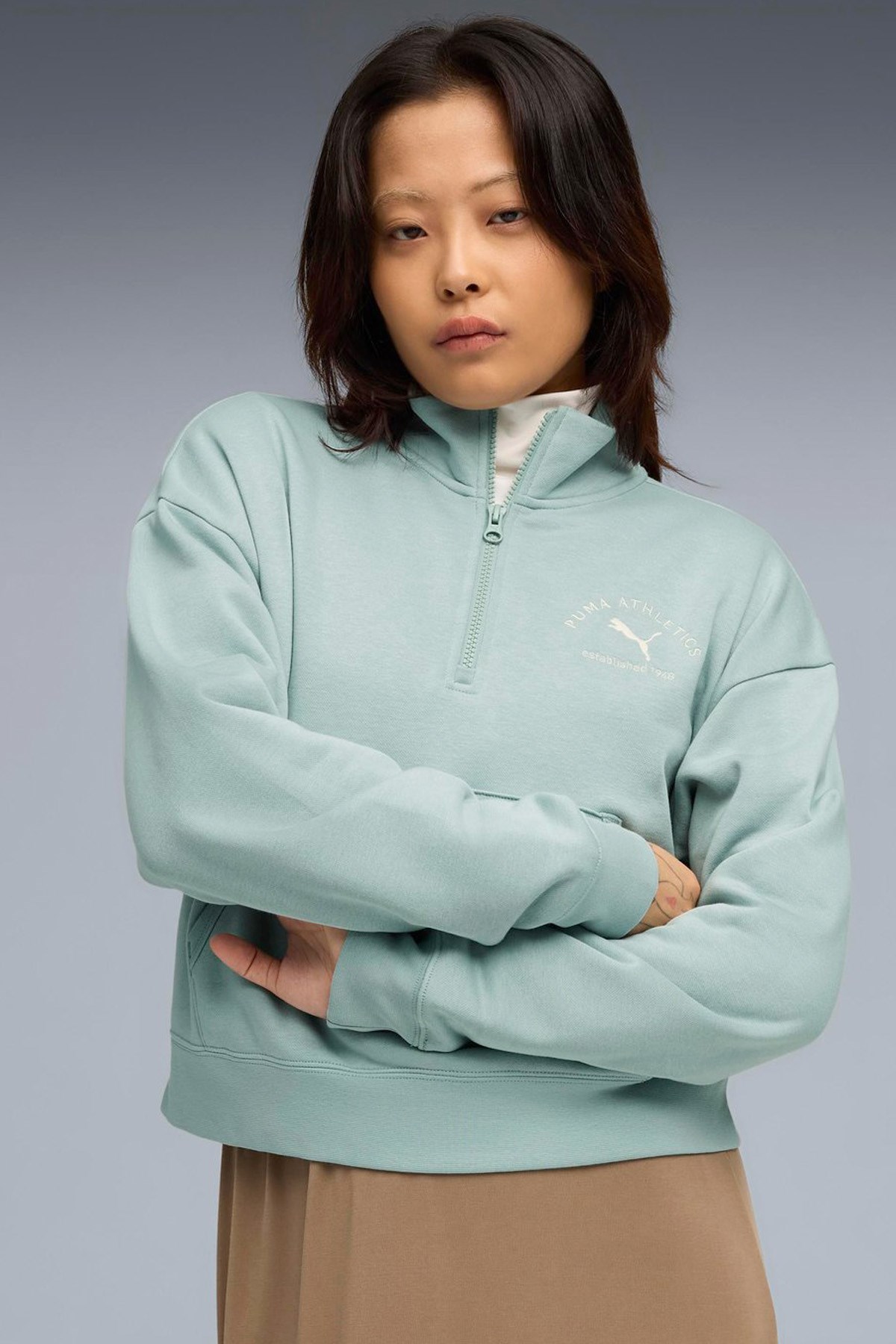 Puma Class Half-Zip Crew Kadın Sweatshirt 68813837 Mavi