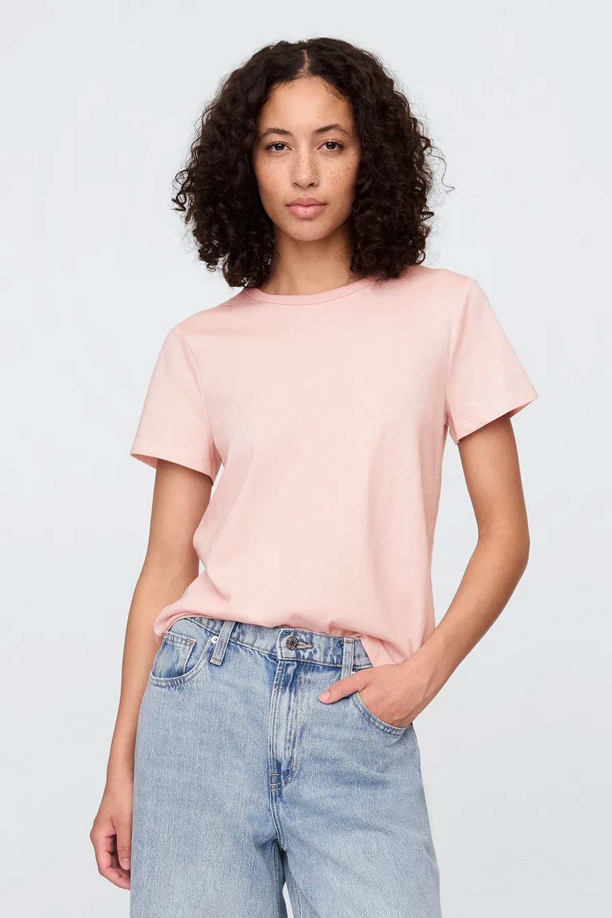 Gap V-SS Fav Crew Solid Kadın Tişört Pembe