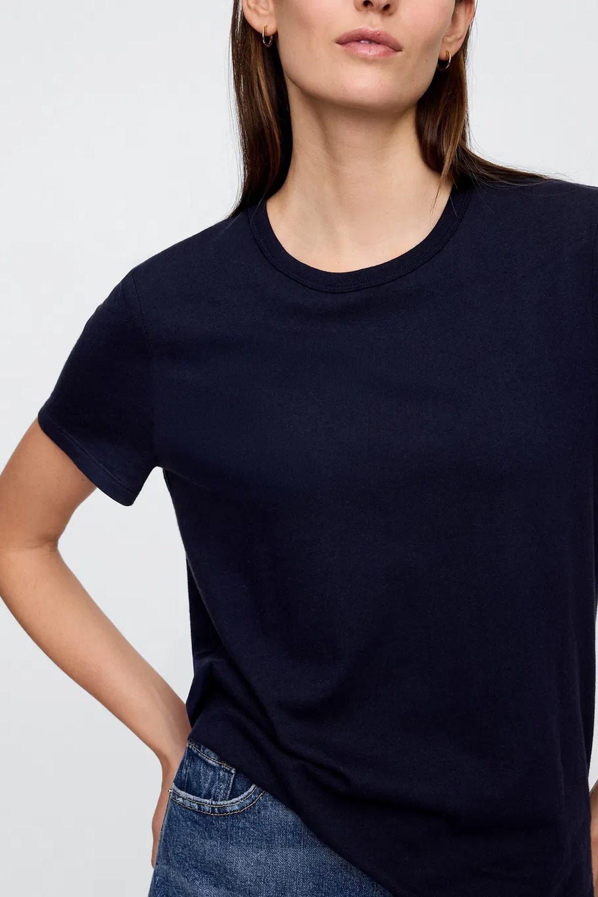 Gap V-SS Fav Crew Solid Kadın Tişört Lacivert
