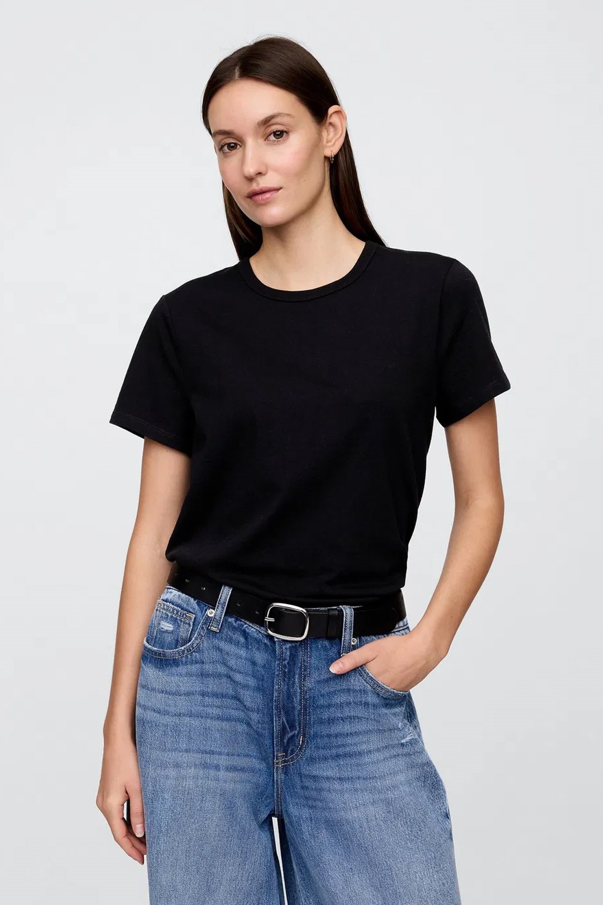 Gap V-SS Fav Crew Solid Kadın Tişört Siyah