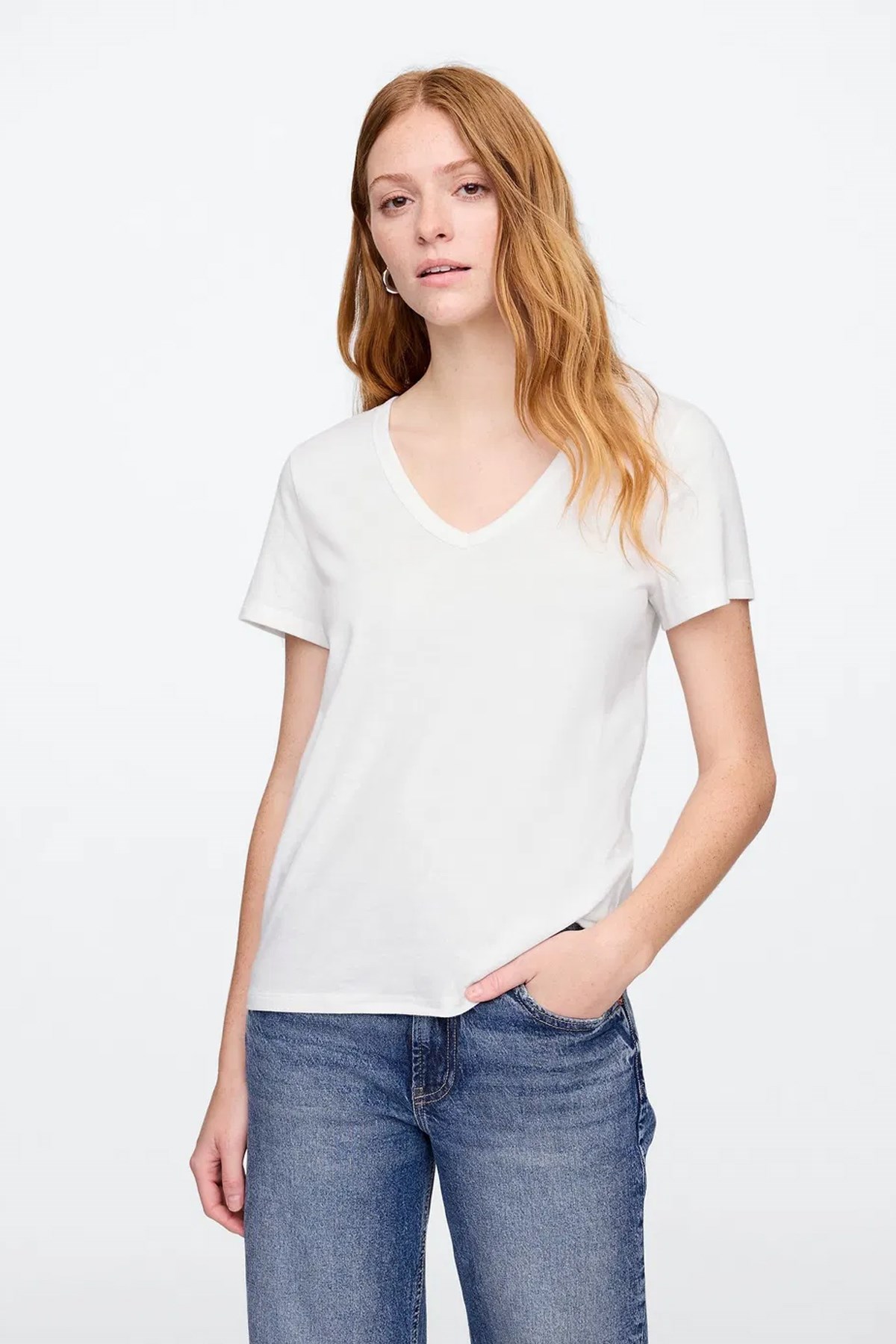 Gap V-SS Fav V Solid Kadın Tişört Beyaz
