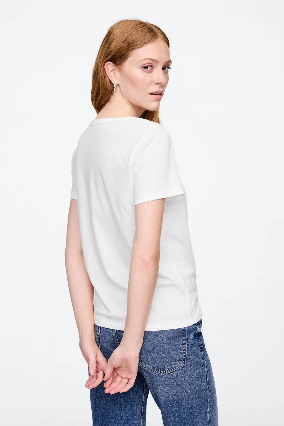 Gap V-SS Fav V Solid Kadın Tişört Beyaz