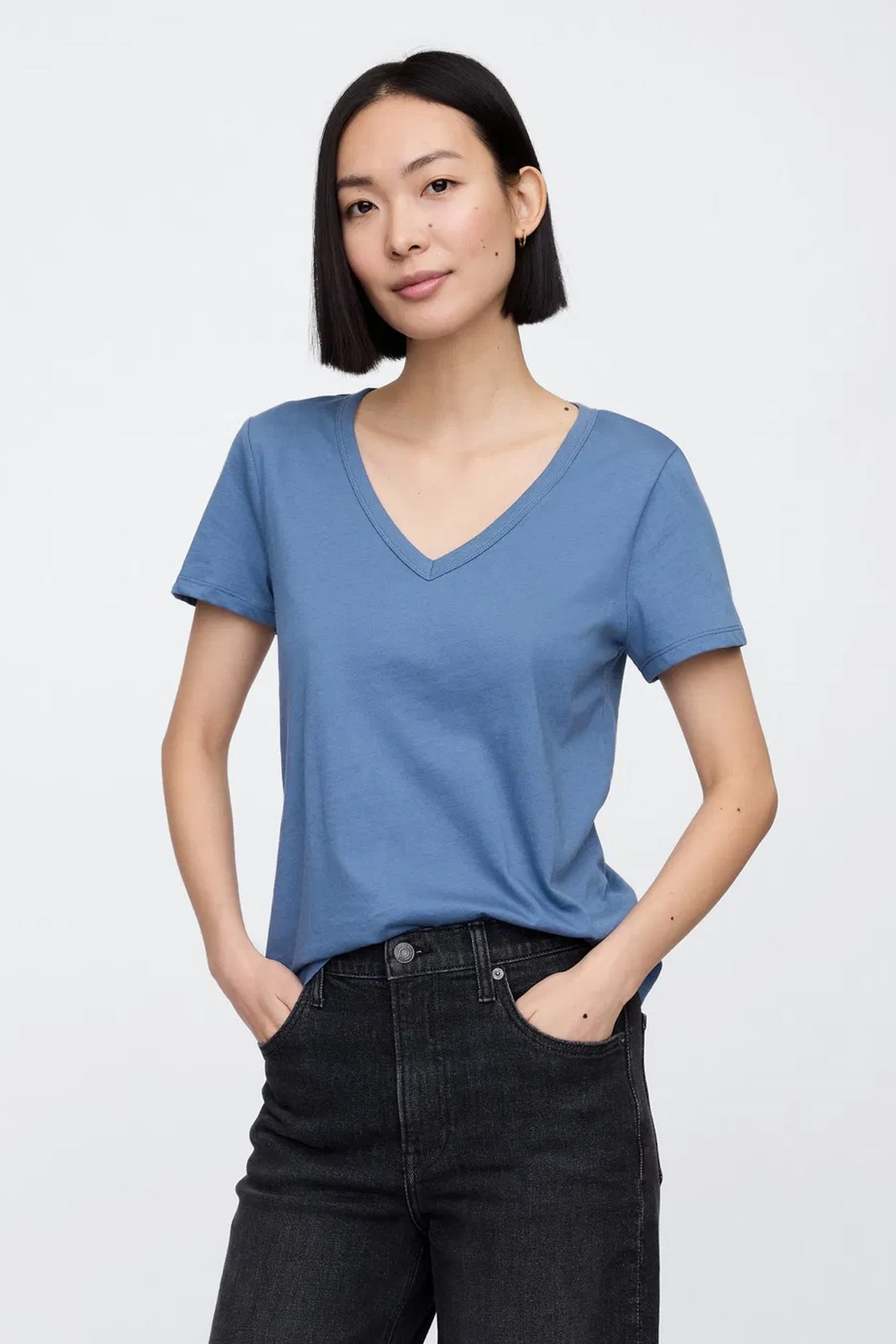 Gap V-SS Fav V Solid Kadın Tişört Mavi