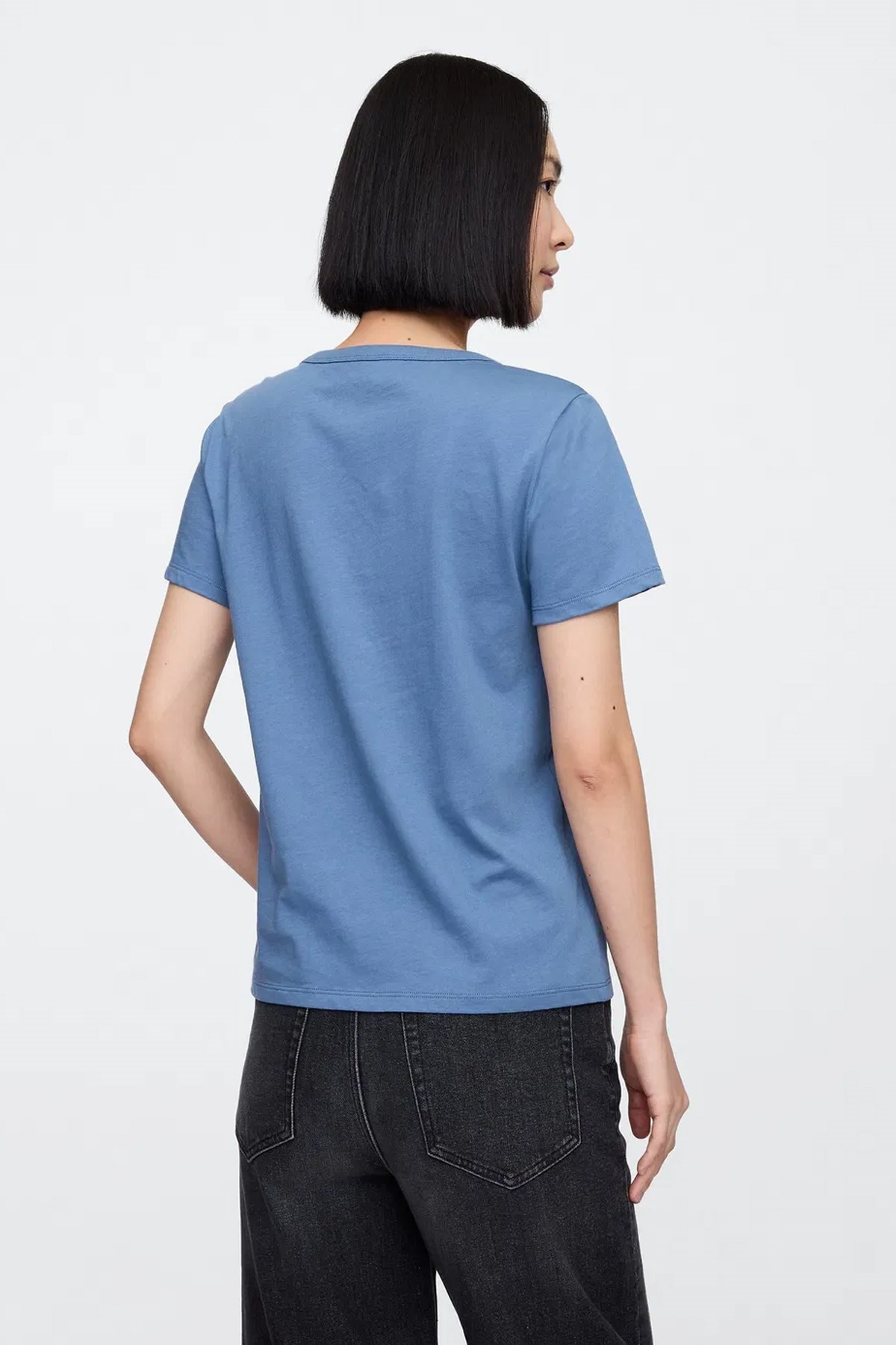 Gap V-SS Fav V Solid Kadın Tişört Mavi