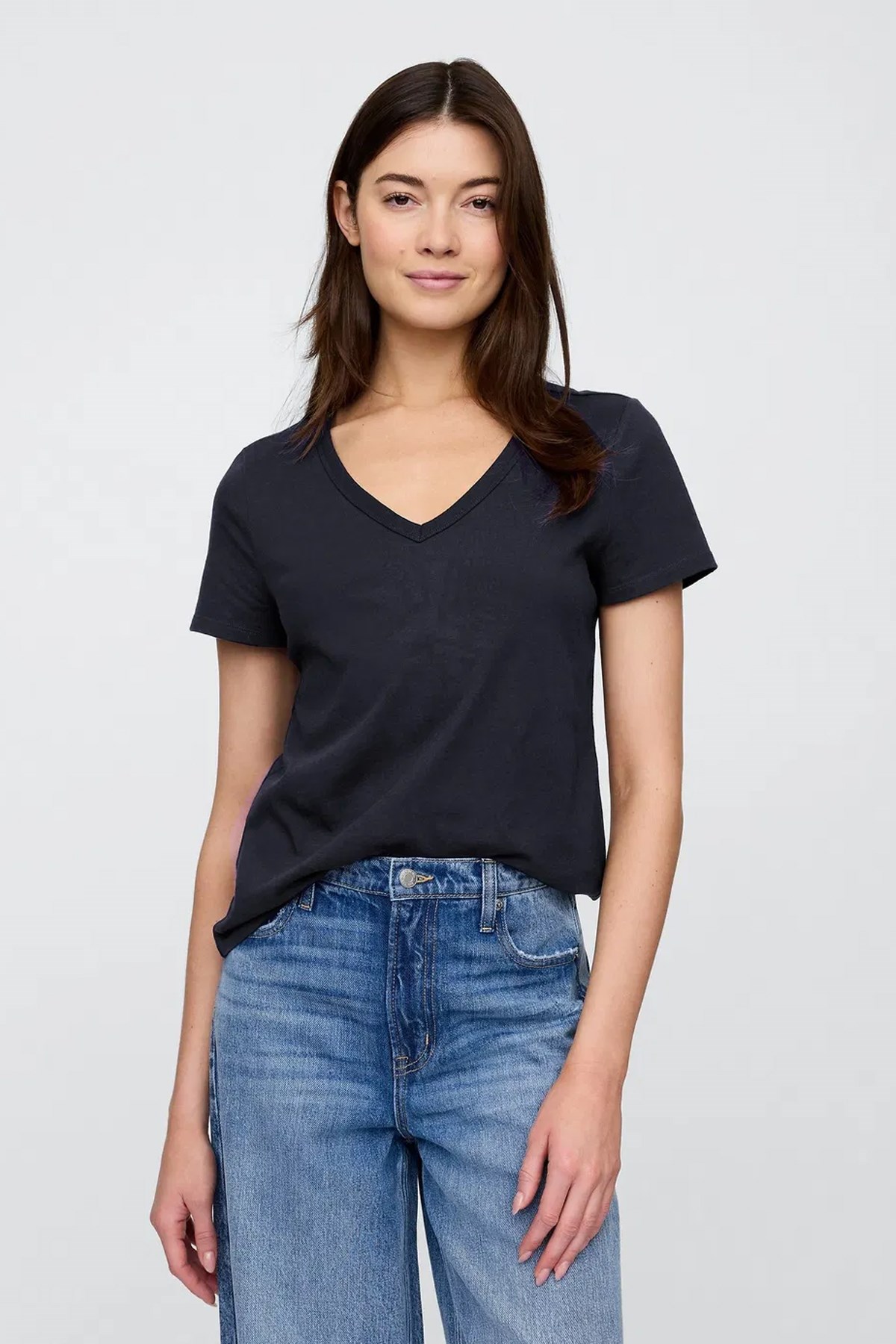 Gap V-SS Fav V Solid Kadın Tişört Lacivert