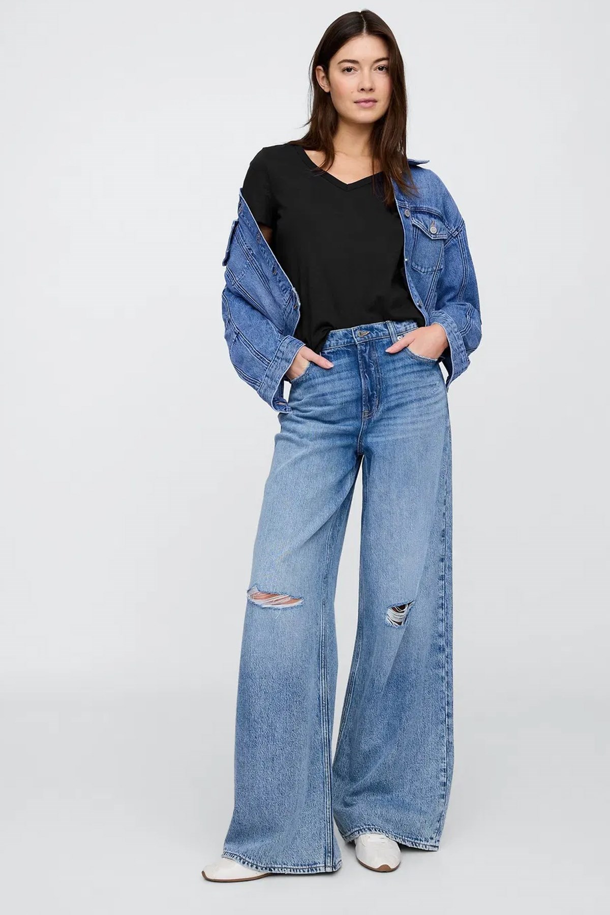 Gap V-SS Fav V Solid Kadın Tişört Lacivert