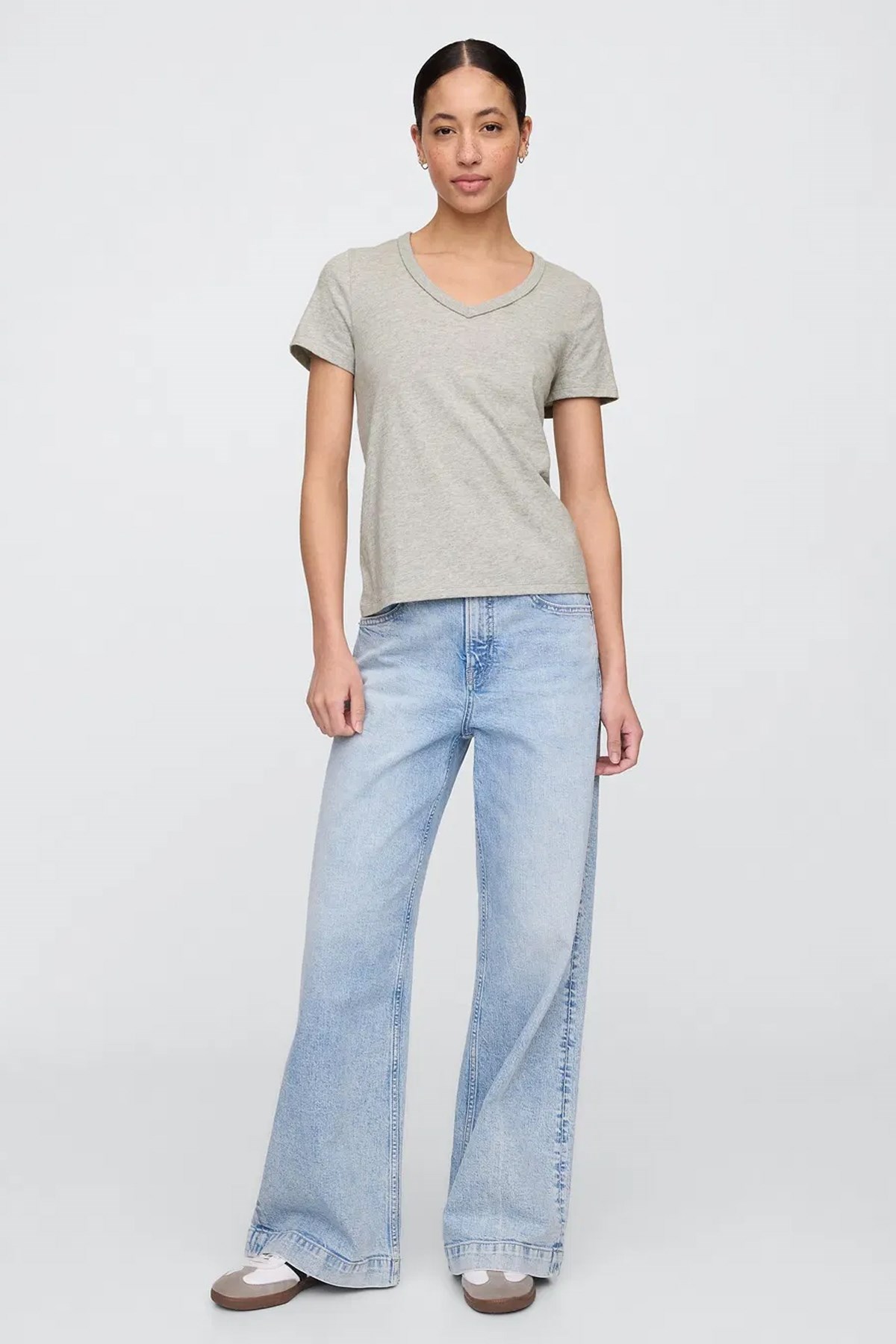 Gap V-SS Fav V Solid Kadın Tişört Gri